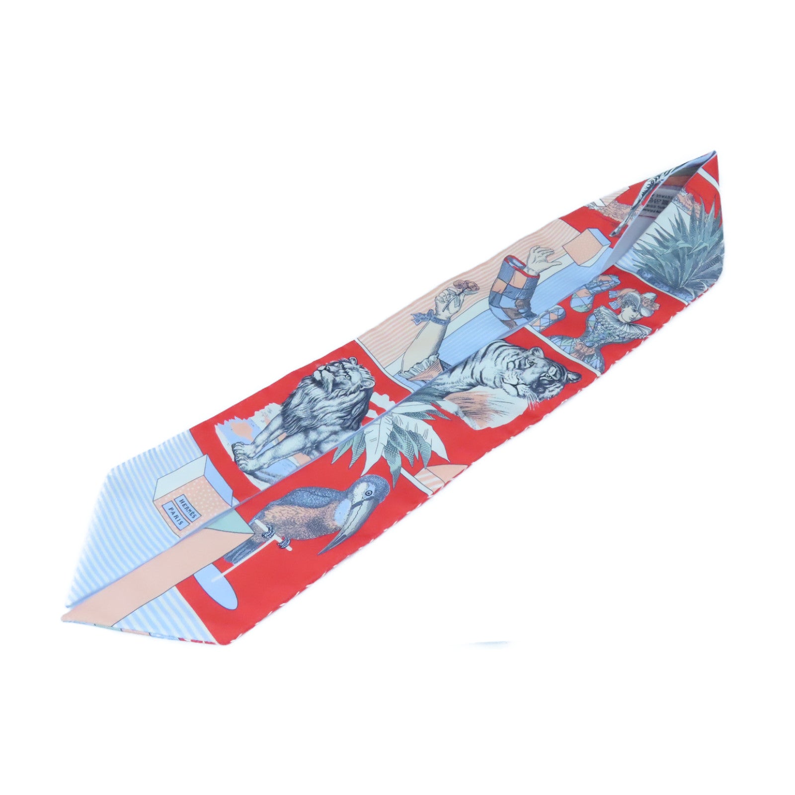 HERMES Silk Twilly Scarf Light Blue/Pink/Red