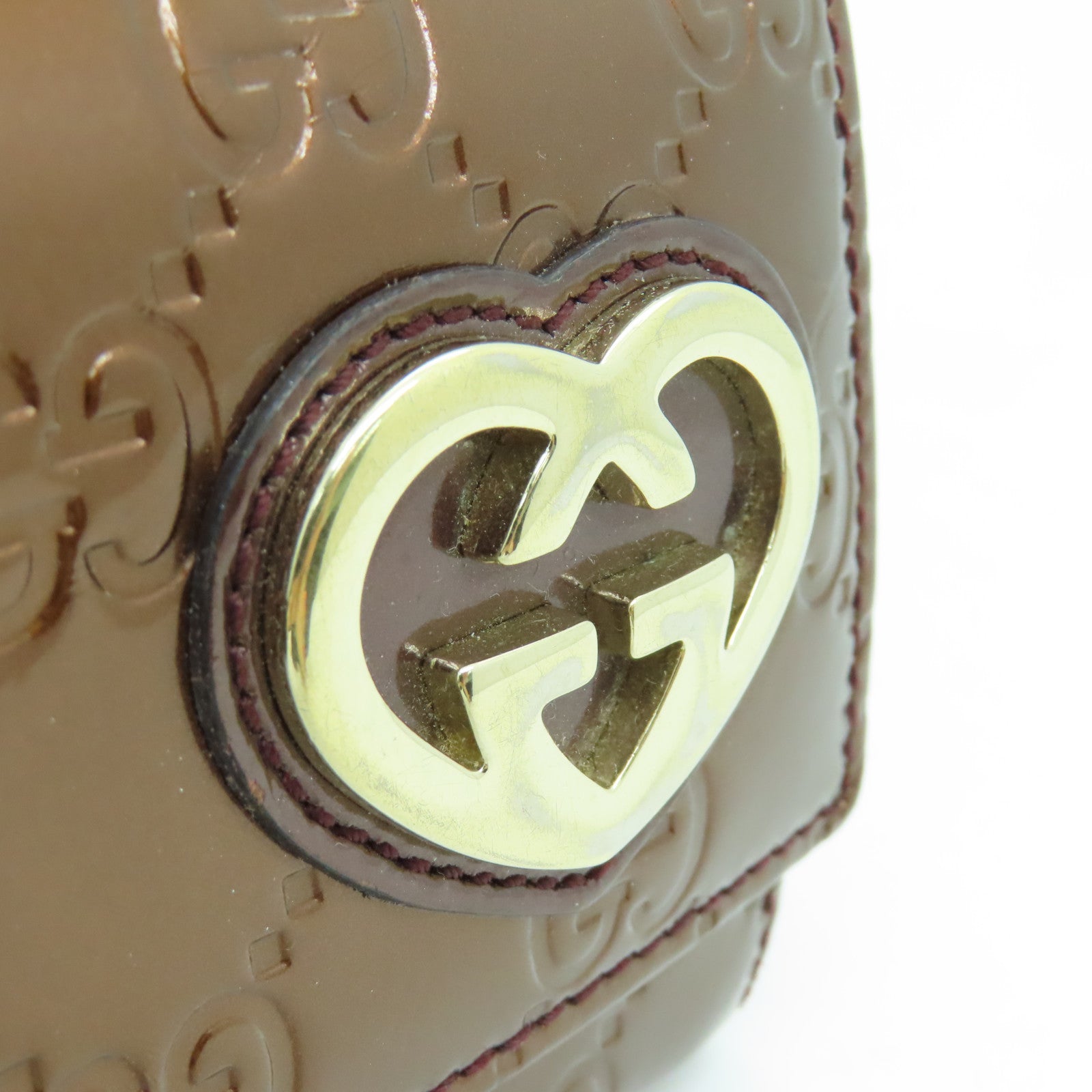 GUCCI patent leather Wallet gold buckle long wallet brown