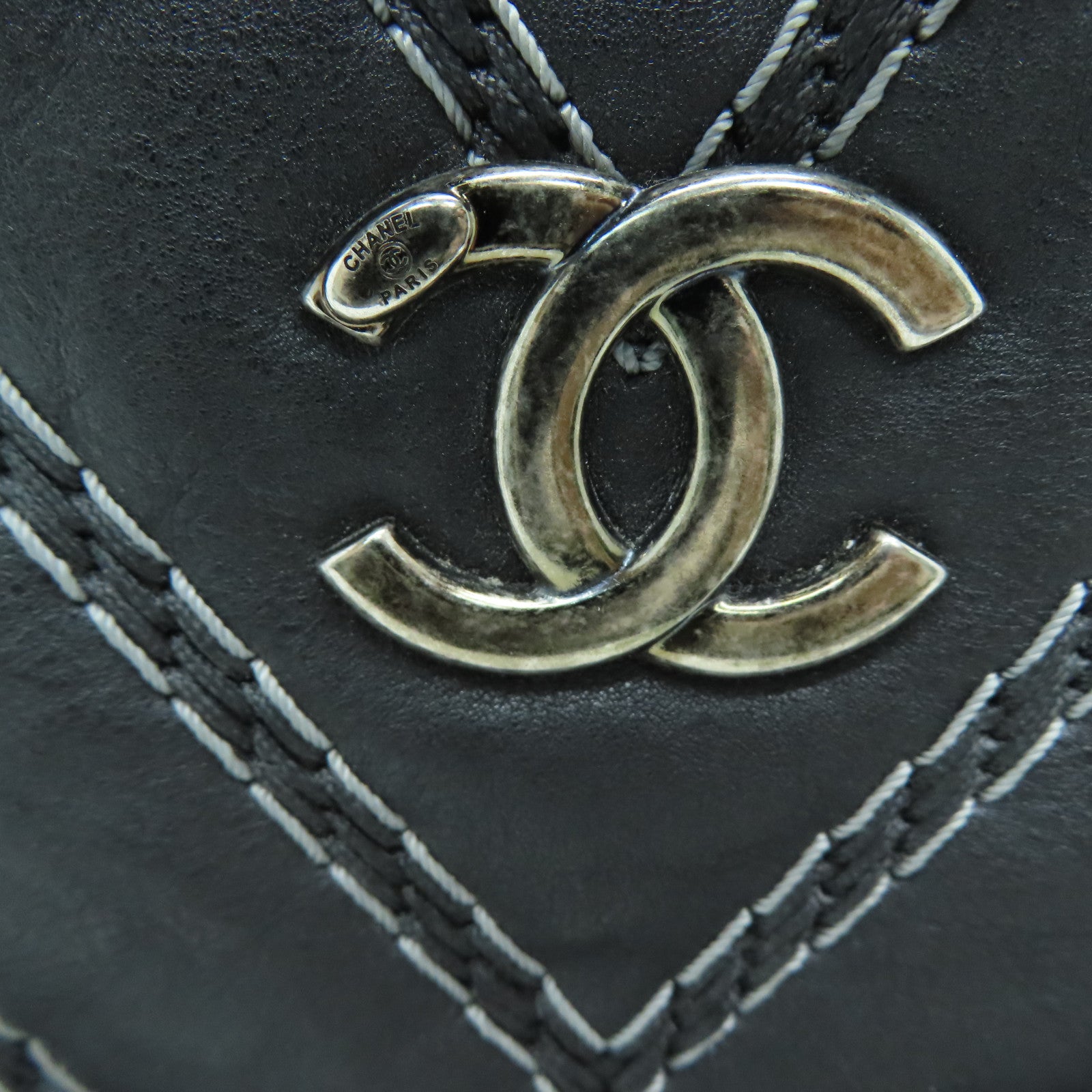 CHANEL [Sharp Discount] Twill Cowhide Leather 2 Way Shoulder Silver Buckle Handle Shoulder Back Dual-purpose Bag Black