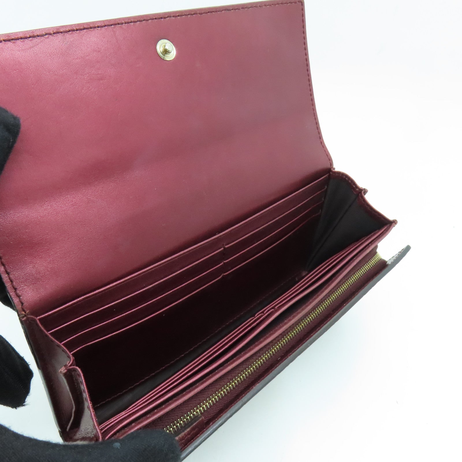 GUCCI patent leather Wallet gold buckle long wallet brown