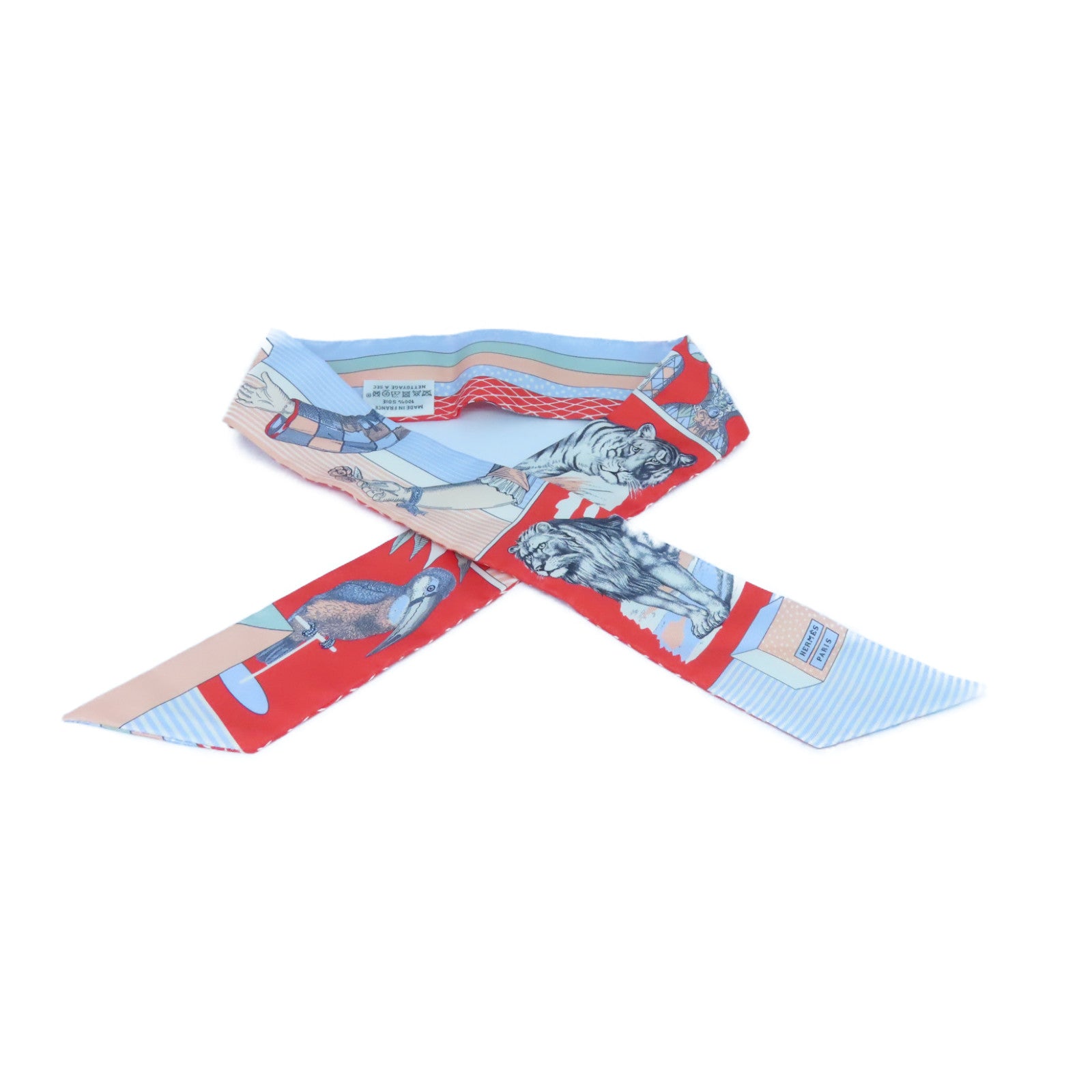HERMES Silk Twilly Scarf Light Blue/Pink/Red
