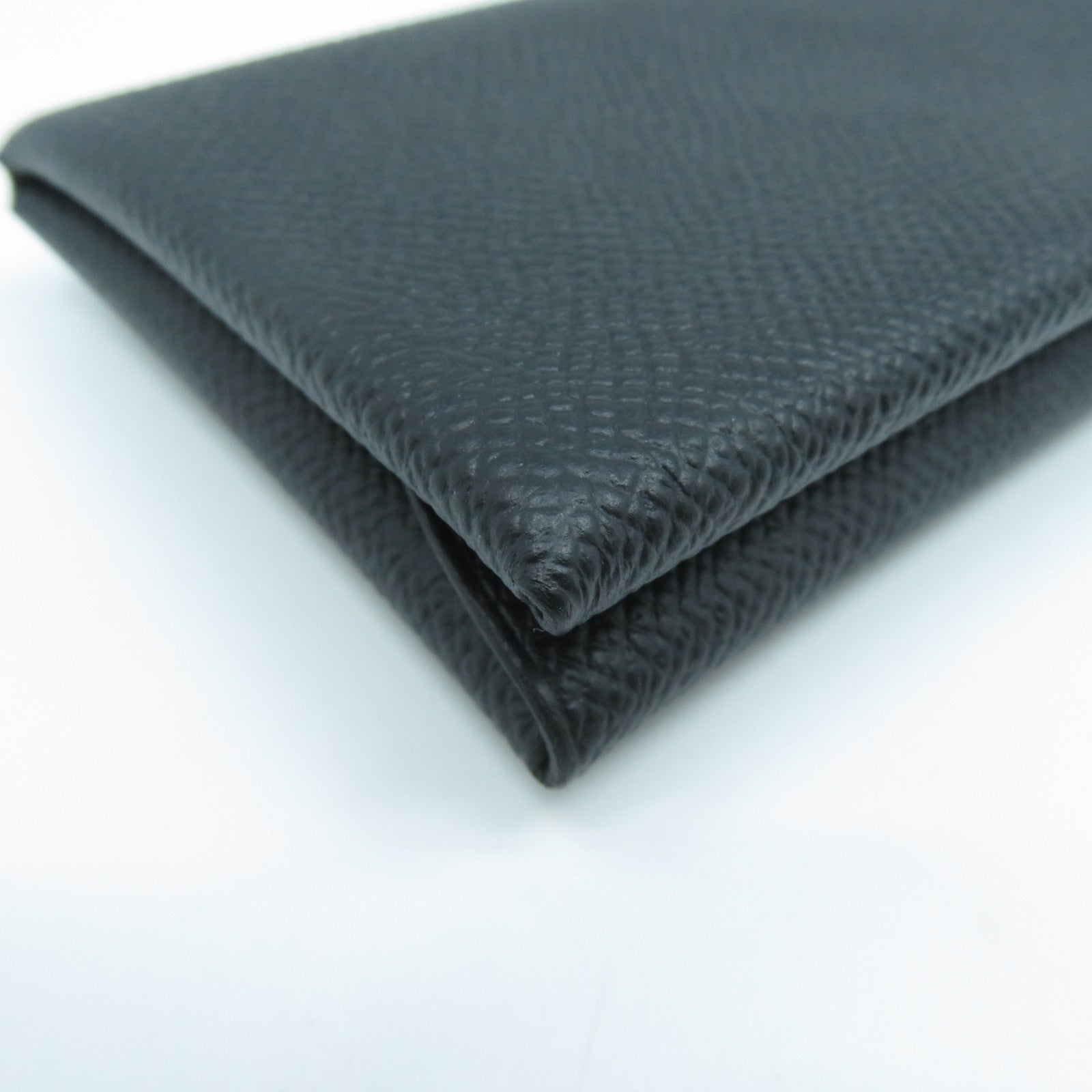 HERMES Epsom皮革Calvi Due銀扣卡片套Noir黑色
