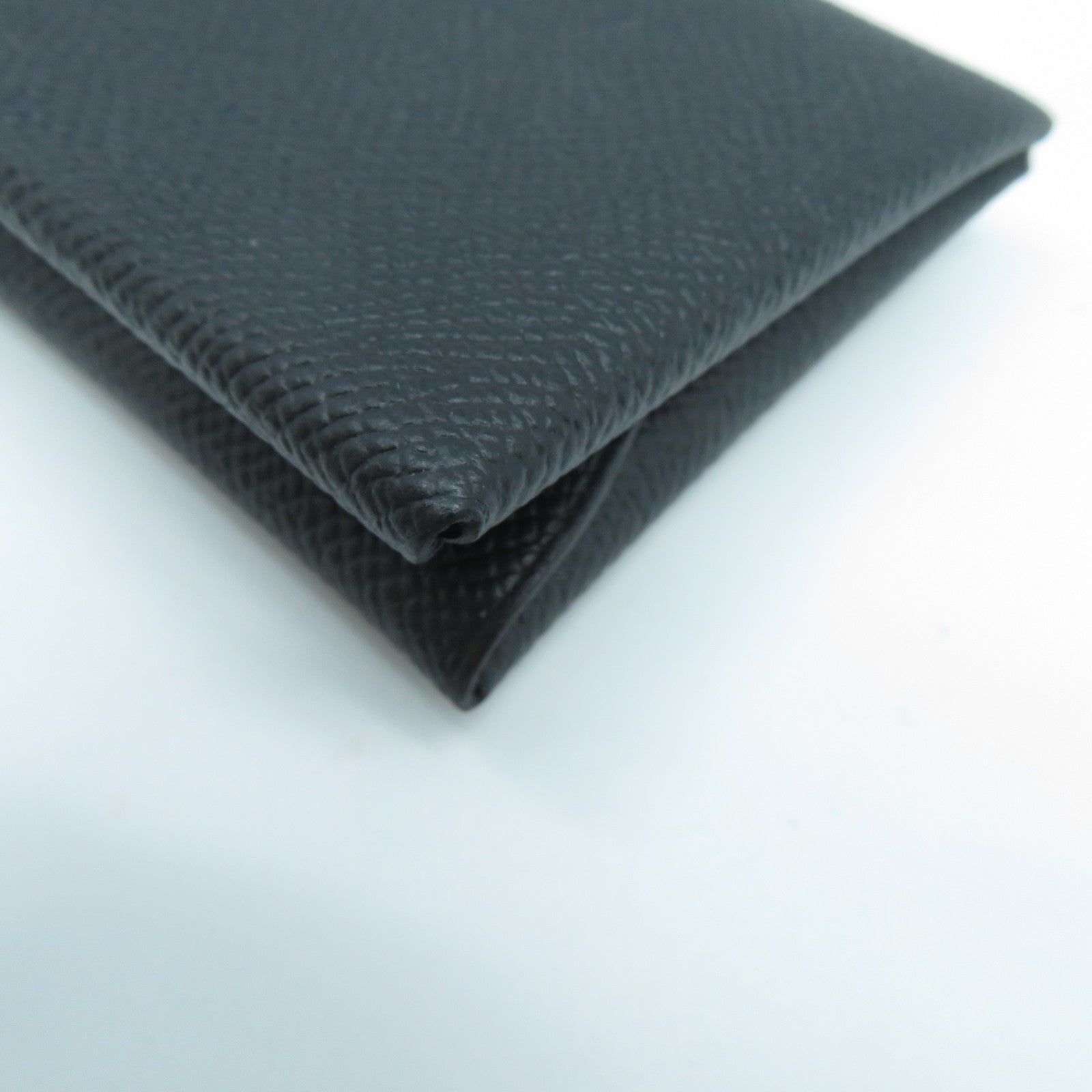 HERMES Epsom皮革Calvi Due銀扣卡片套Noir黑色