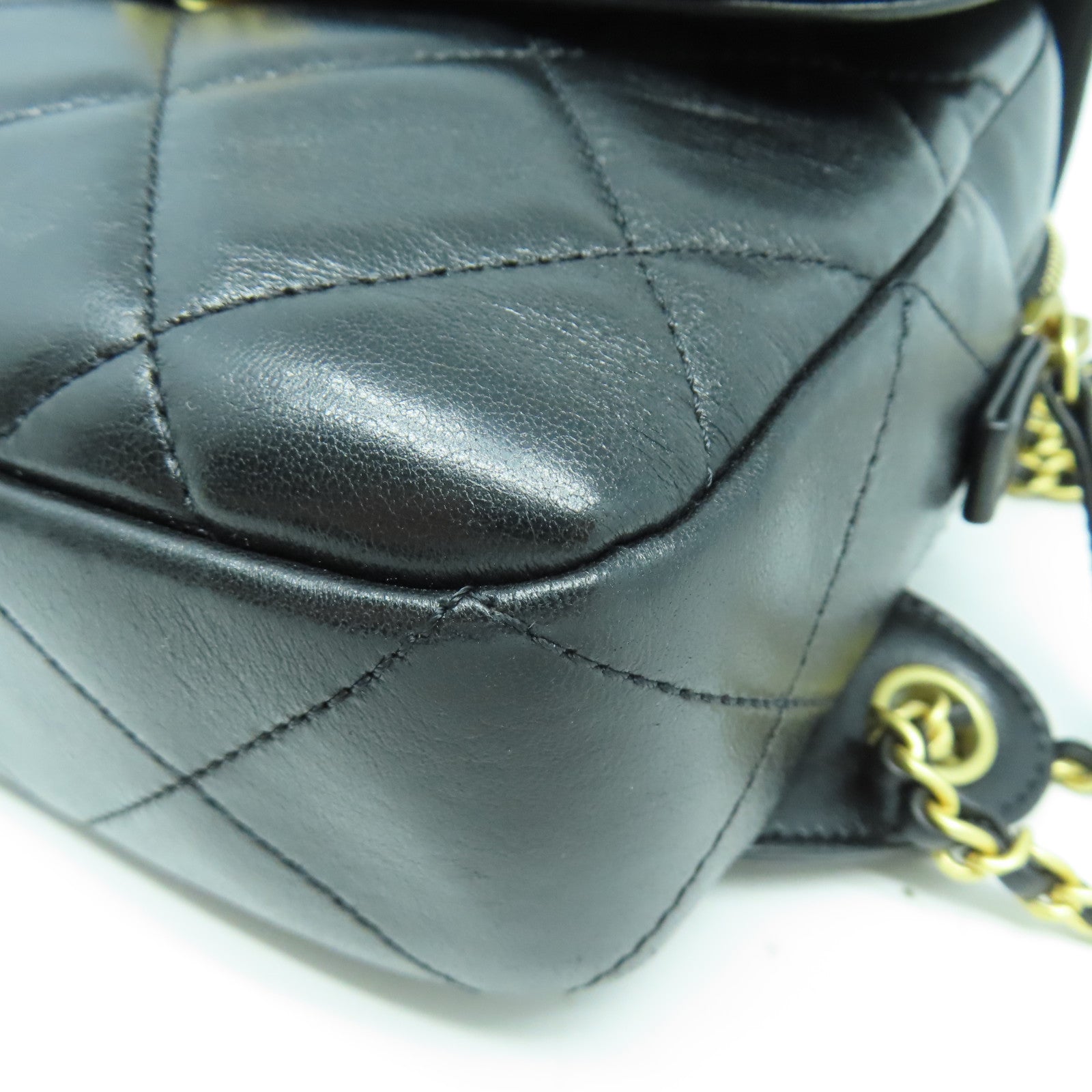 CHANEL 菱格羊皮皮革Backpack金扣背包黑色