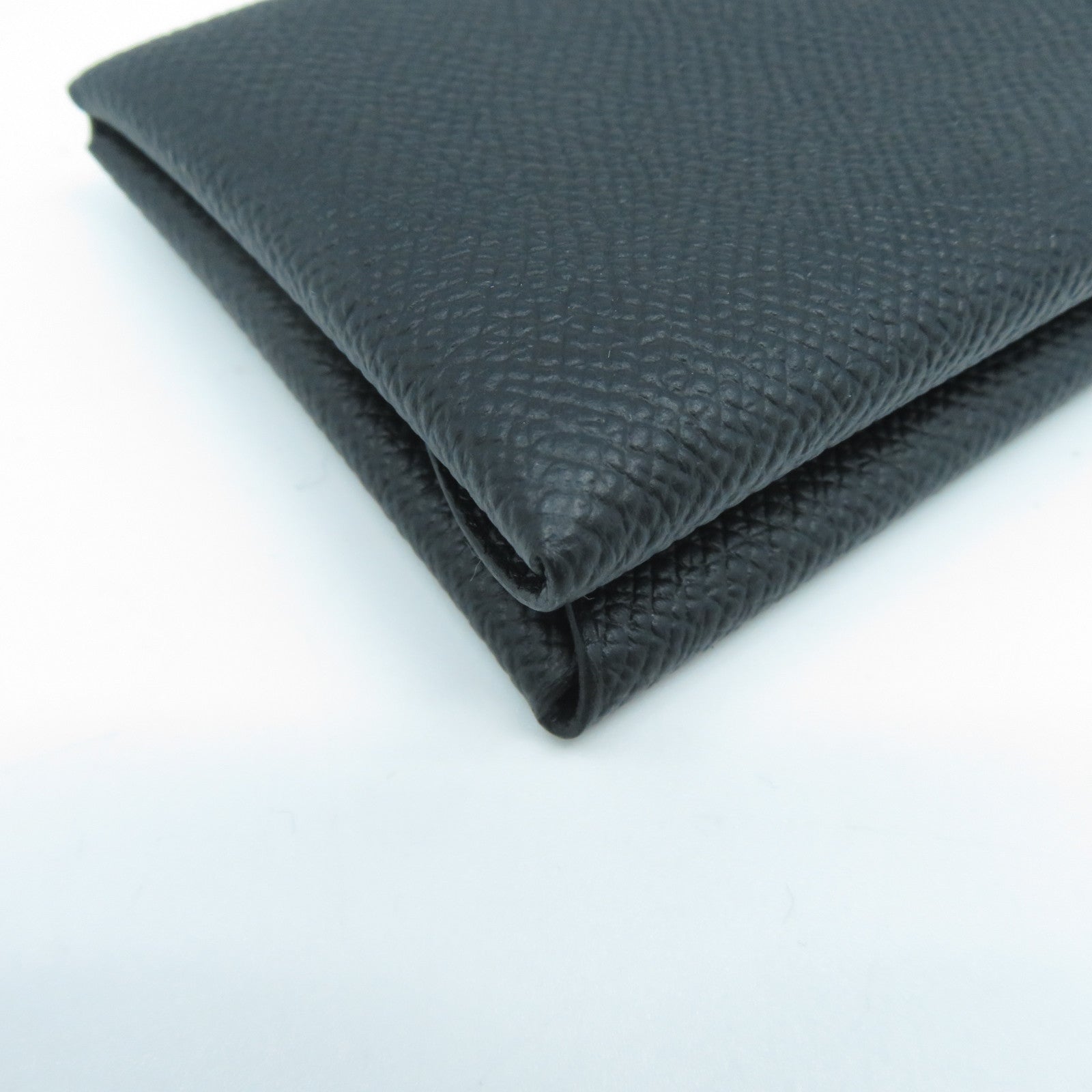 HERMES Epsom皮革Calvi Due銀扣卡片套Noir黑色
