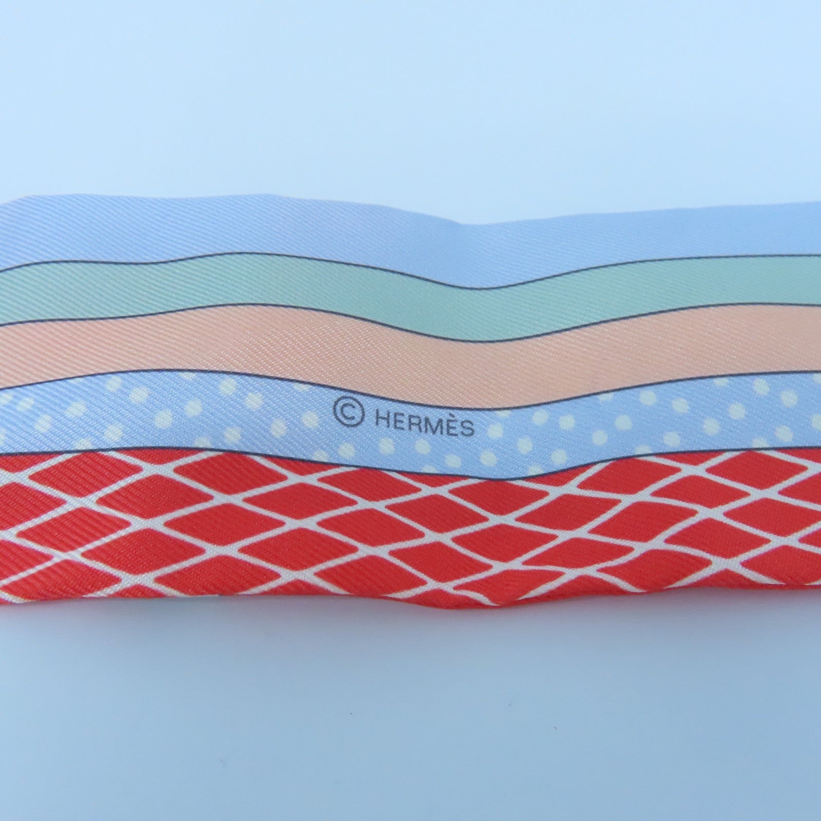 HERMES Silk Twilly Scarf Light Blue/Pink/Red