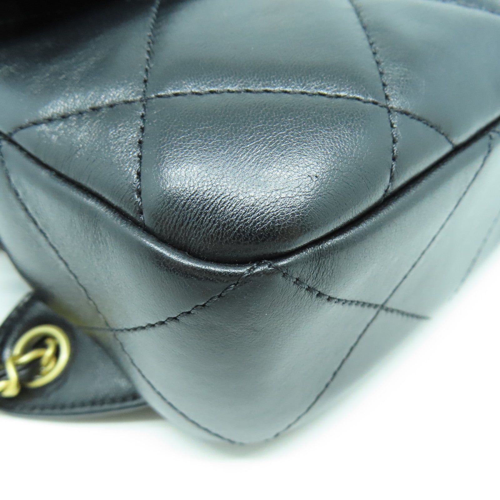 CHANEL 菱格羊皮皮革Backpack金扣背包黑色
