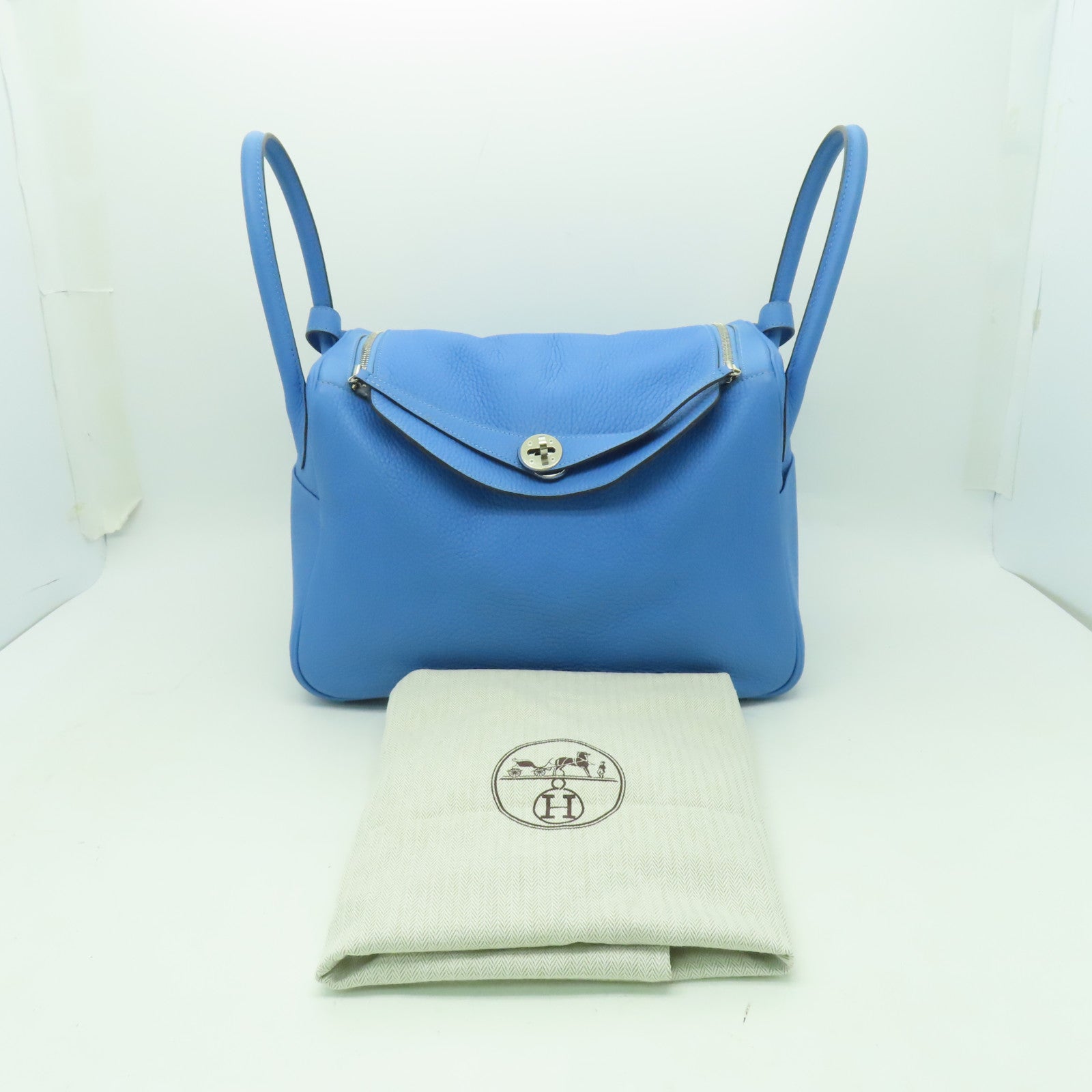 HERMES Clemence皮革Lindy 34銀扣手挽肩背兩用袋淺藍色
