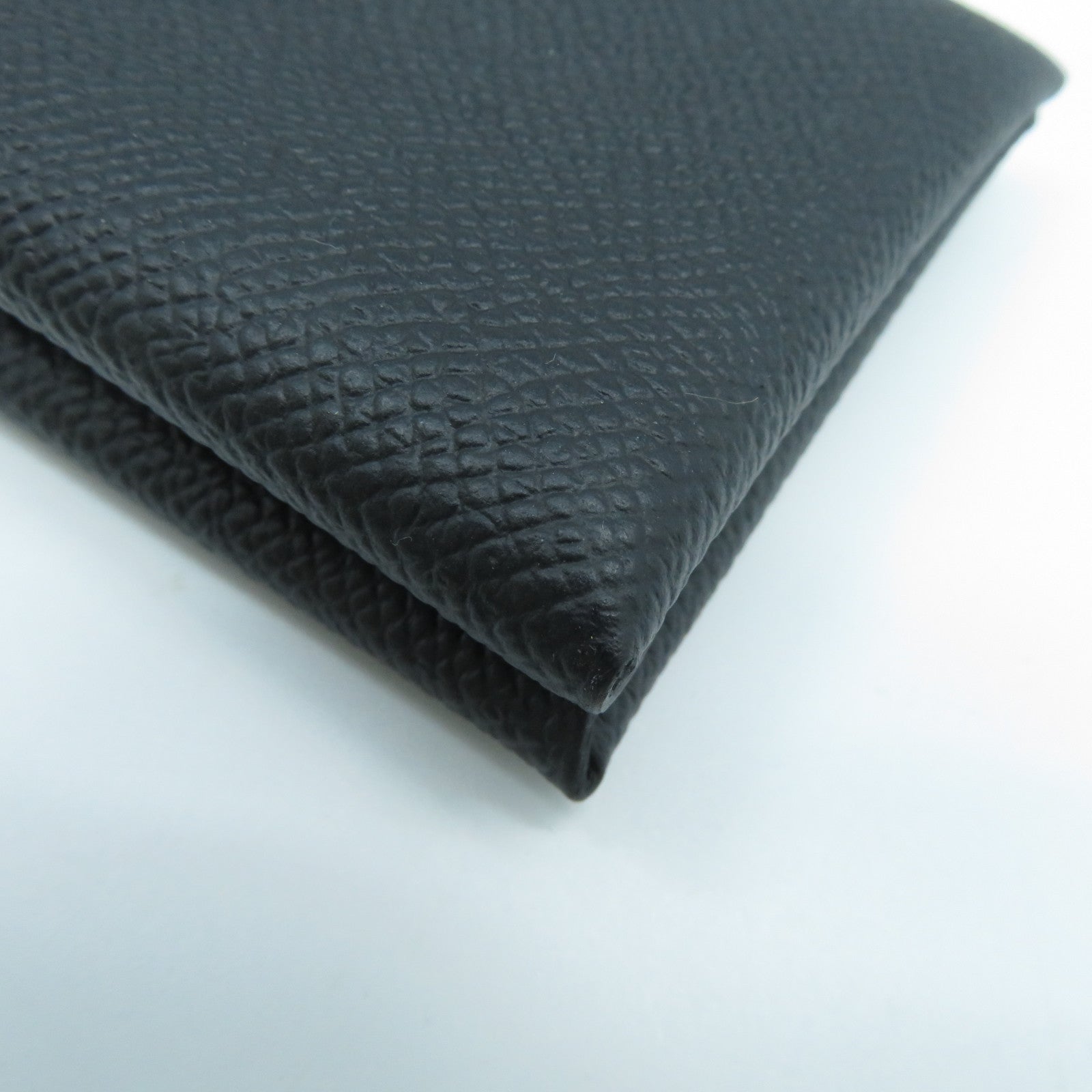 HERMES Epsom皮革Calvi Due銀扣卡片套Noir黑色