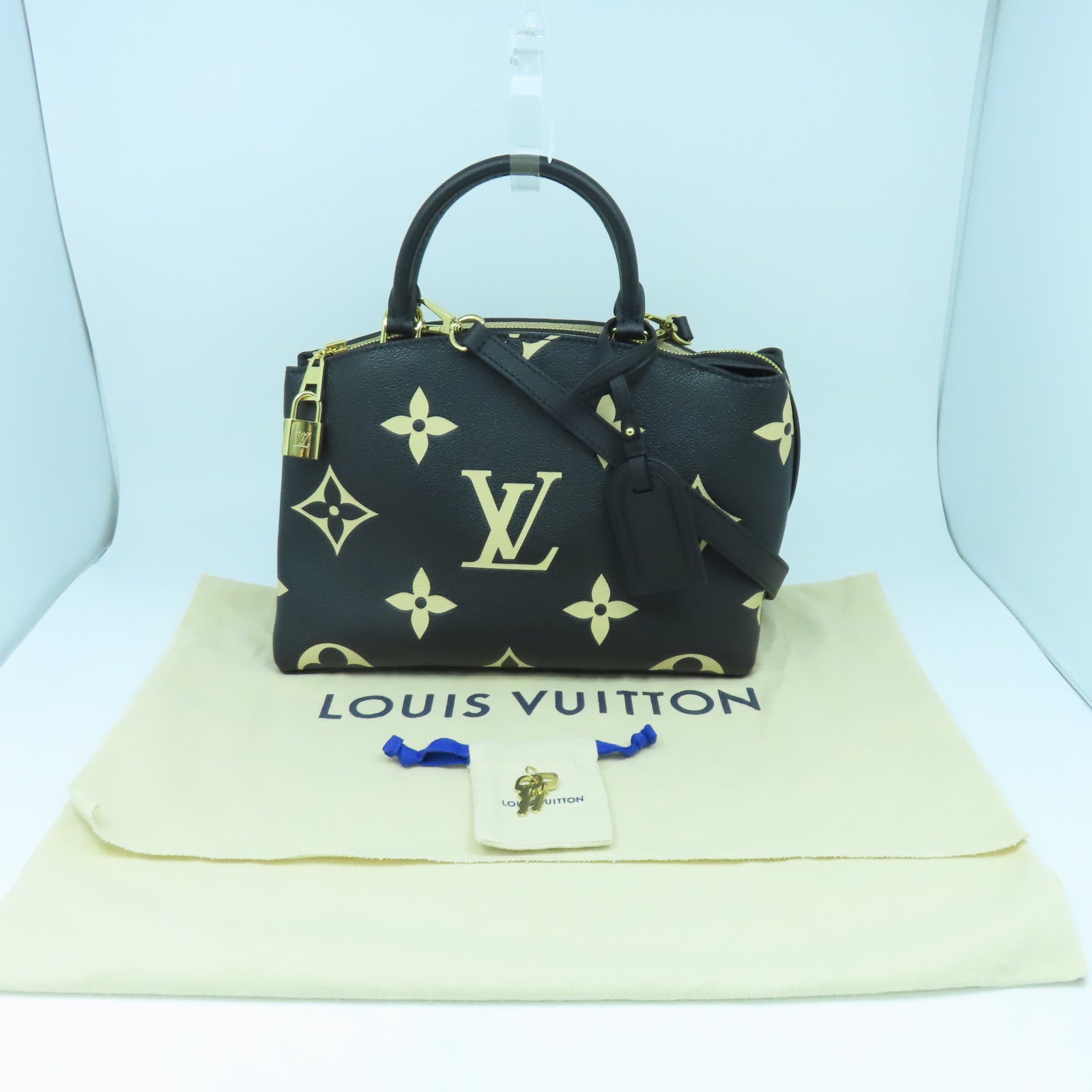 LOUIS VUITTON Monogram Empreinte Petit Palais金扣手挽肩背兩用袋黑色/米色