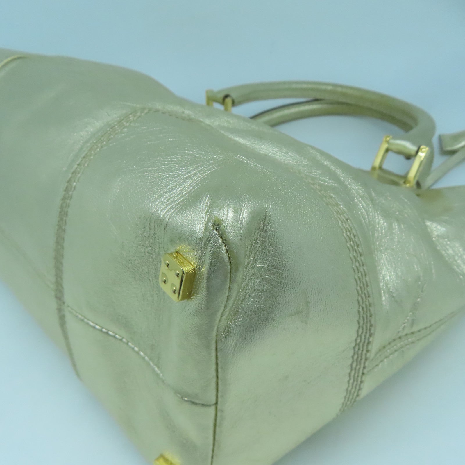 LOEWE 羊皮皮革Hand Bag金扣手挽袋金色