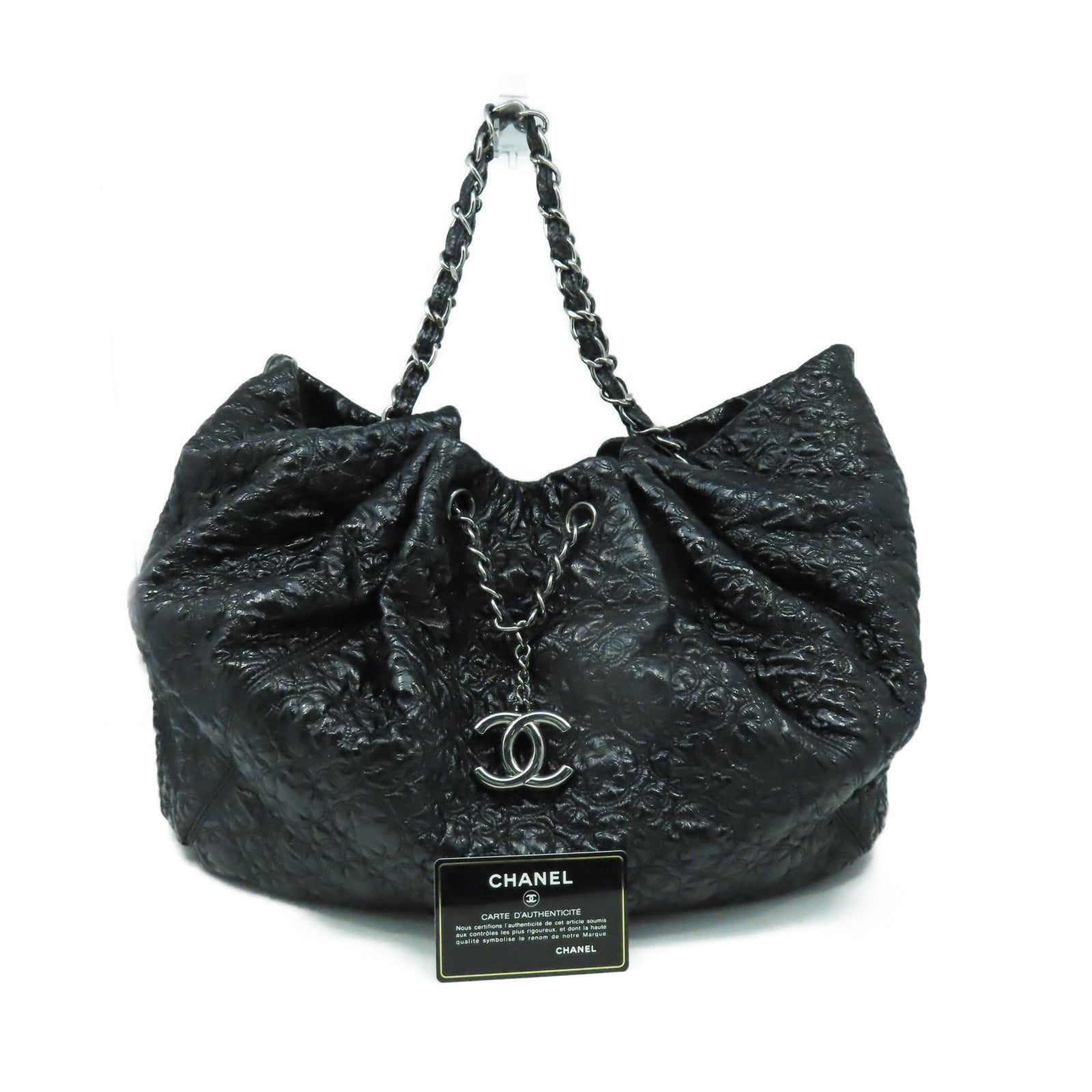 CHANEL 漆皮皮革Chain Shoulder Bag链带肩背袋黑色