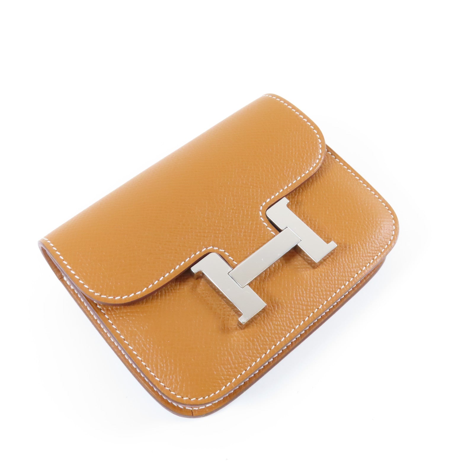 HERMES Epsom皮革Constance Slim銀扣錢包Gold經典駝色