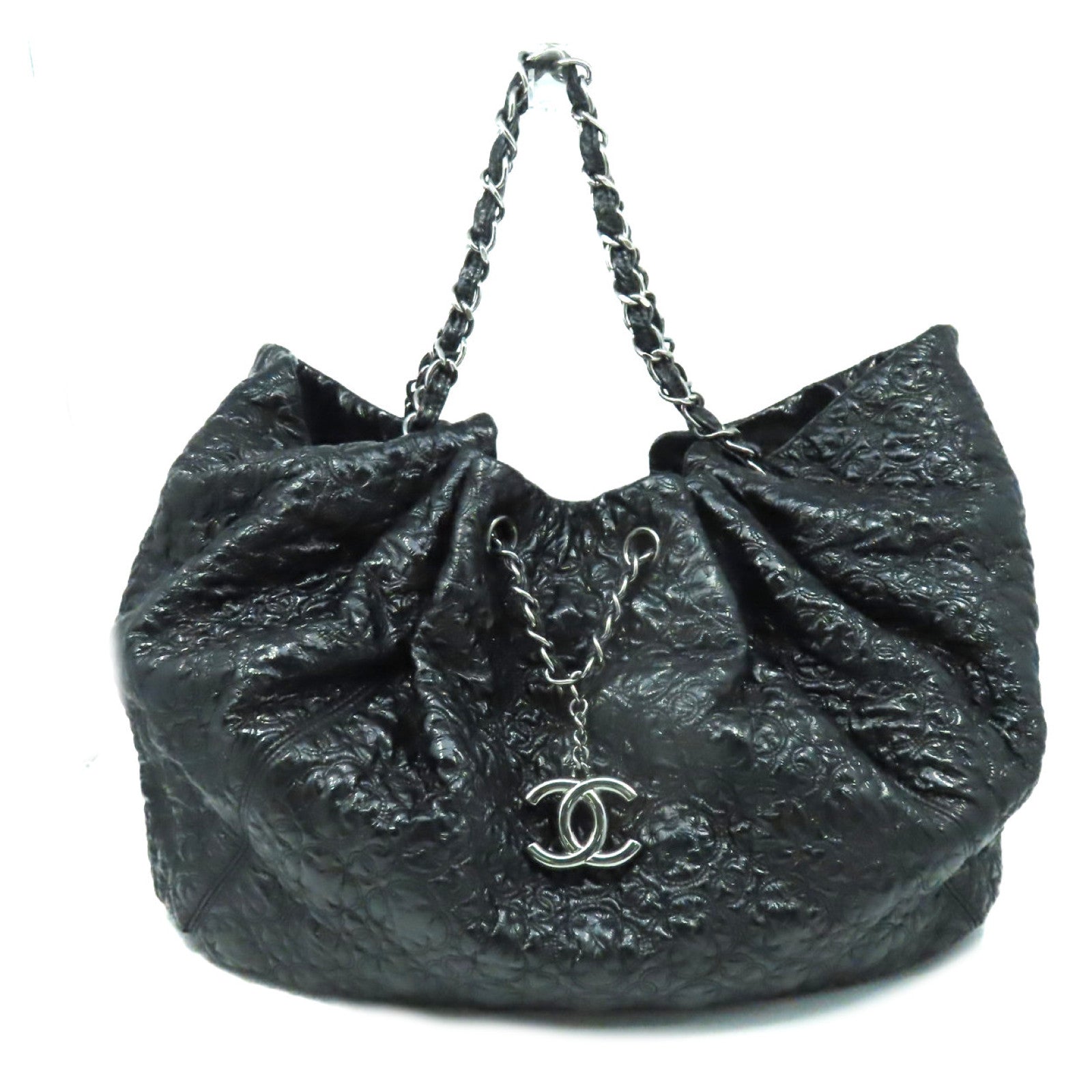 CHANEL 漆皮皮革Chain Shoulder Bag链带肩背袋黑色