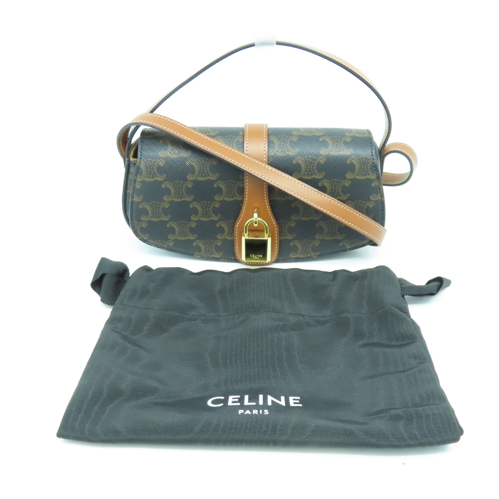 CELINE 塗層帆布Tabou Triomphe金扣手挽肩背兩用袋啡色
