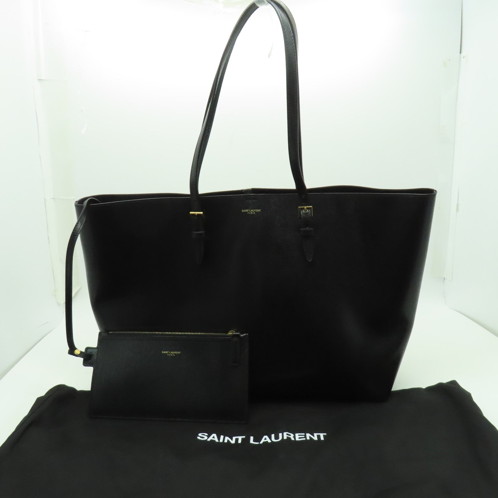 SAINT LAURENT 牛皮皮革Tote Bag金扣手挽袋黑色