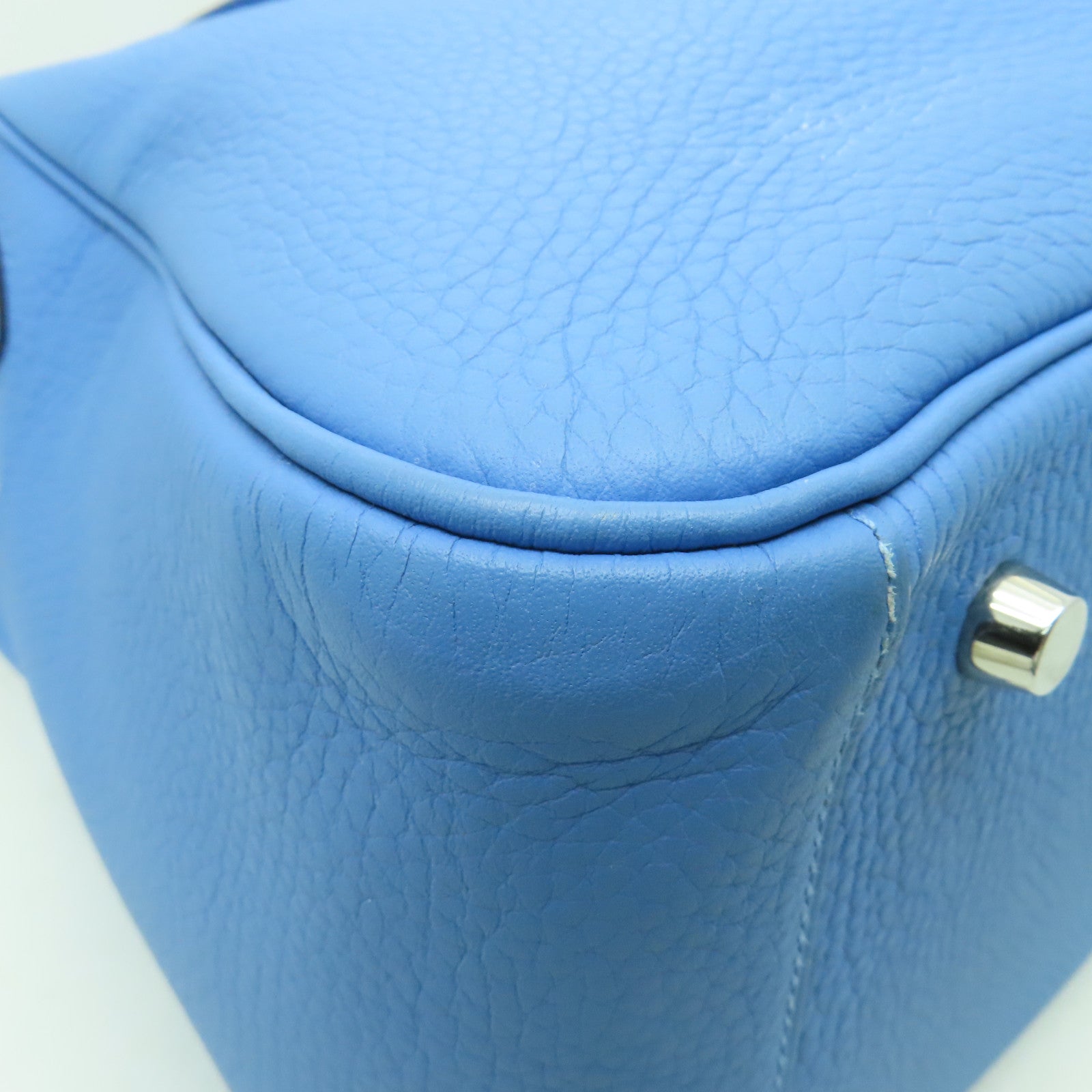 HERMES Clemence皮革Lindy 34銀扣手挽肩背兩用袋淺藍色