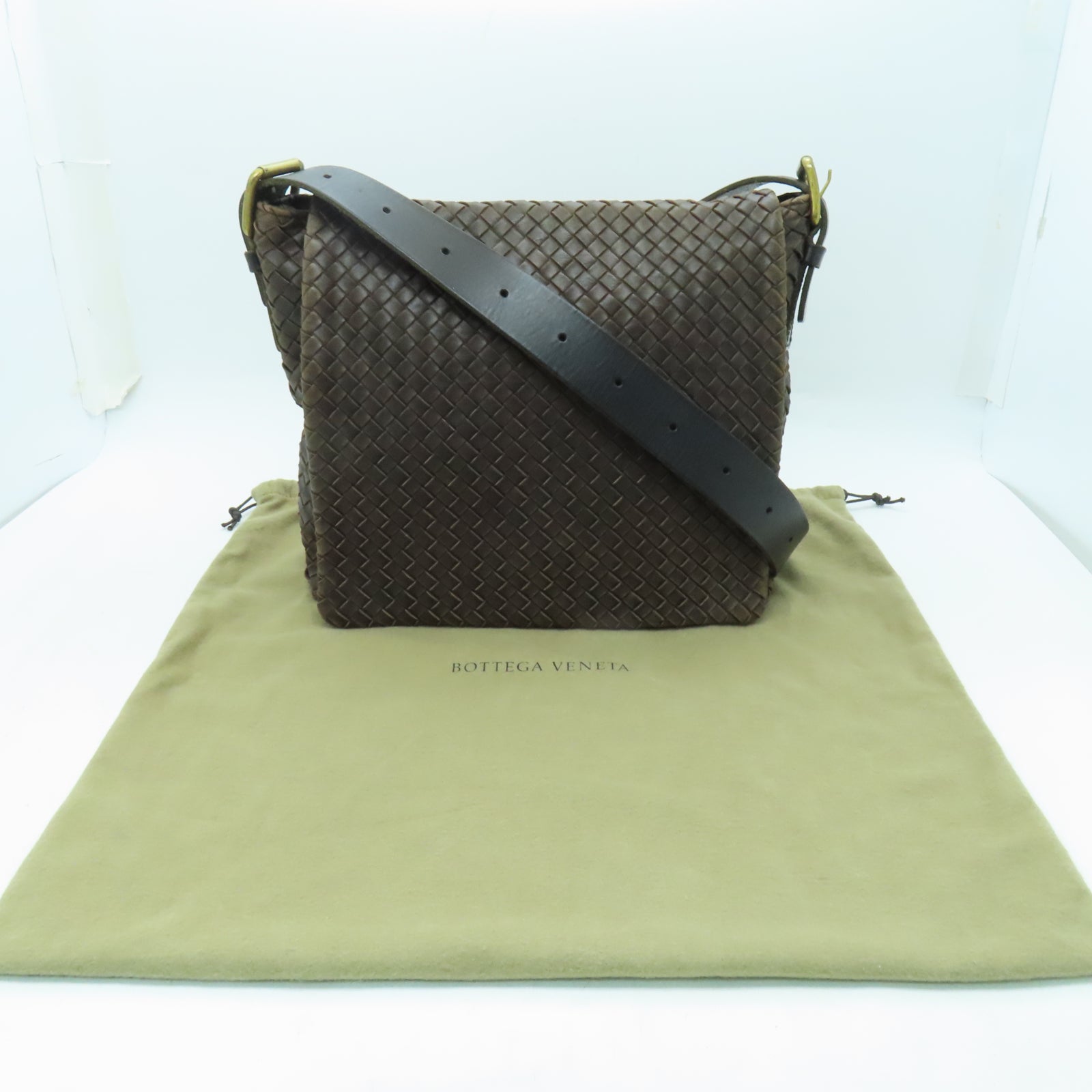 BOTTEGA VENETA 織紋羊皮皮革Shoulder Bag肩背袋棕色