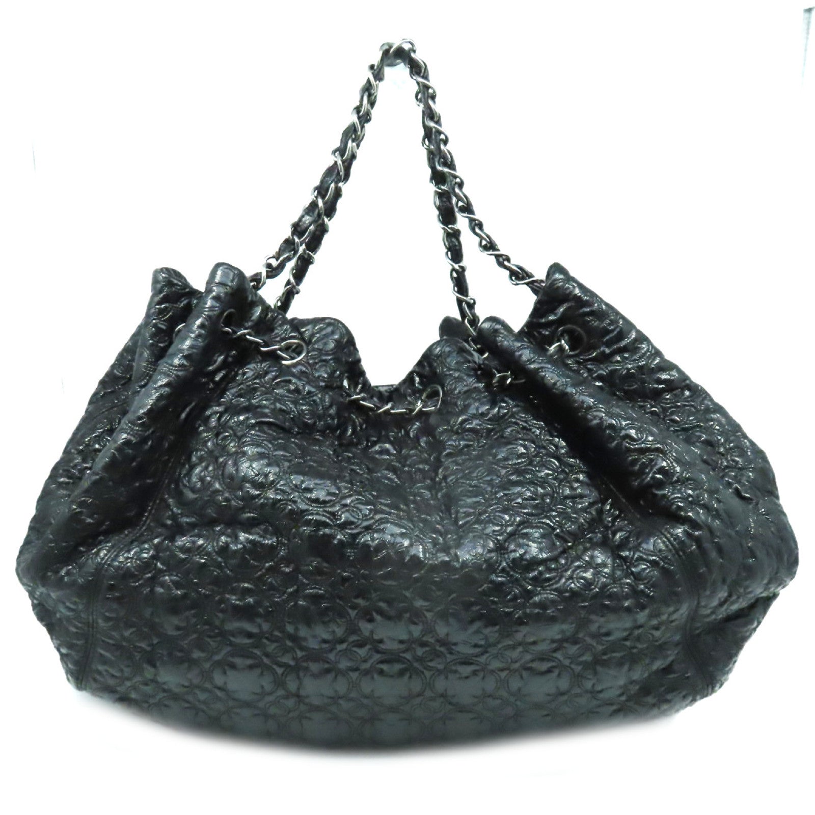 CHANEL 漆皮皮革Chain Shoulder Bag链带肩背袋黑色