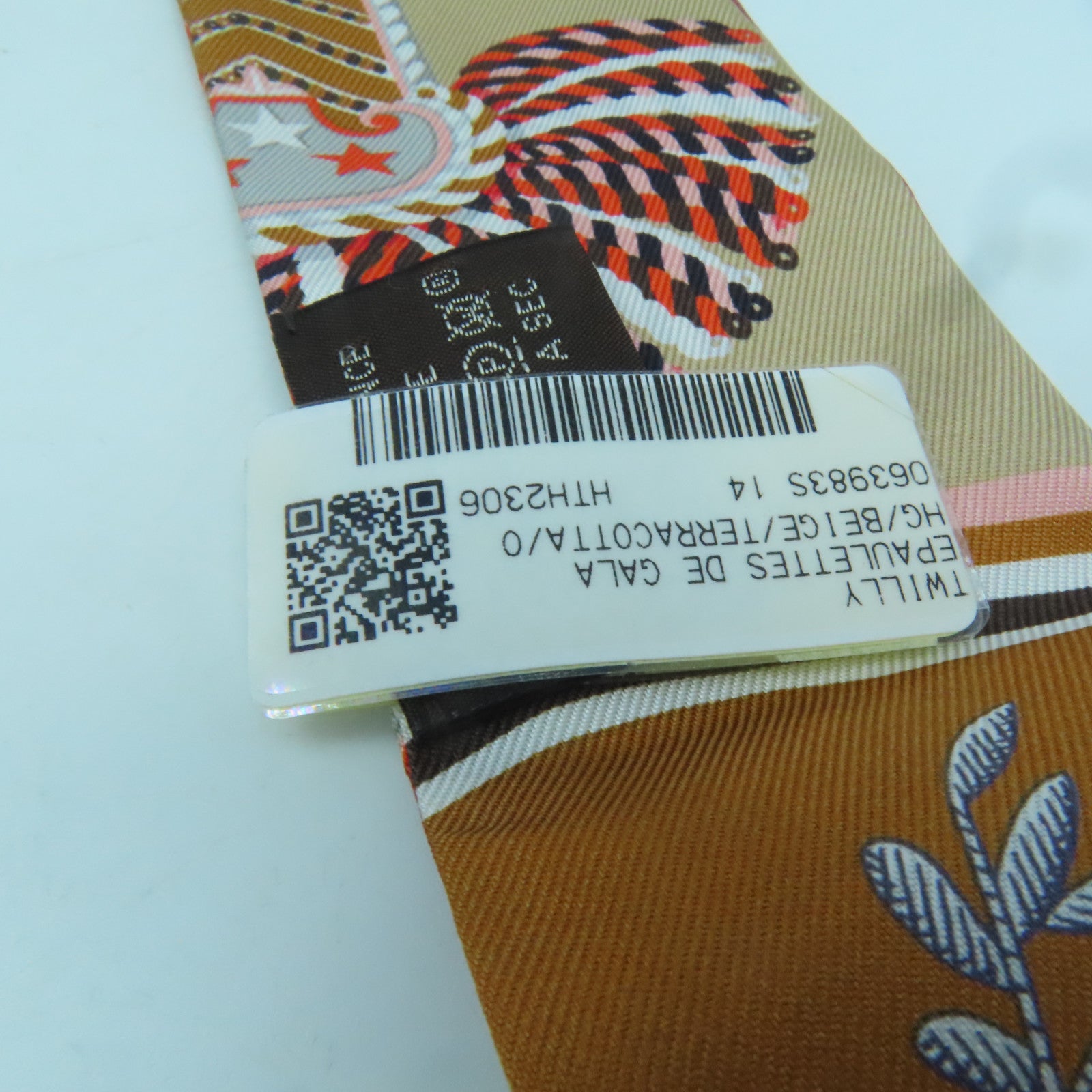 HERMES 絲質Twilly絲巾粉紅色/啡色/米色
