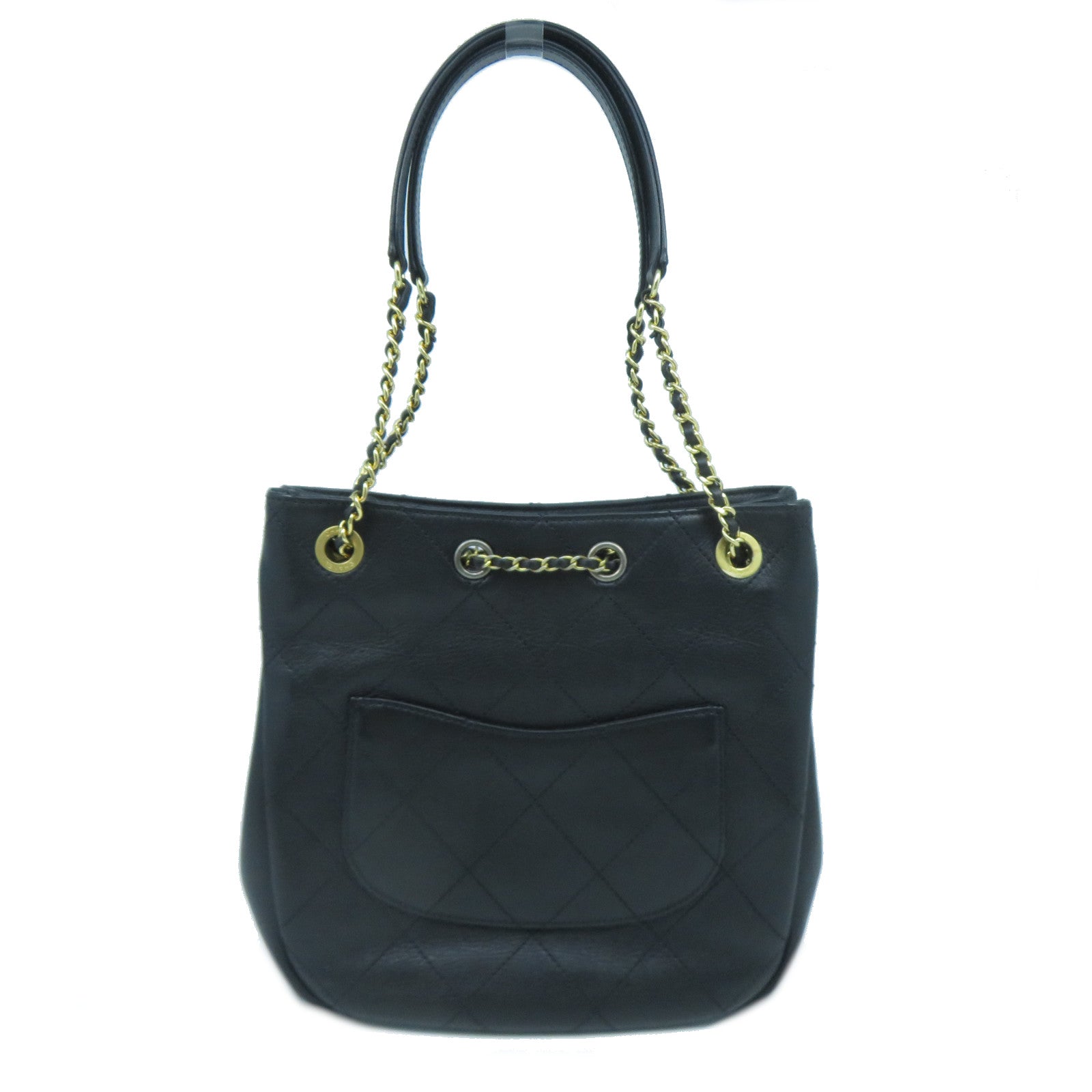 CHANEL 菱格牛皮皮革Chain Shoulder Bag金扣鏈帶肩背袋黑色