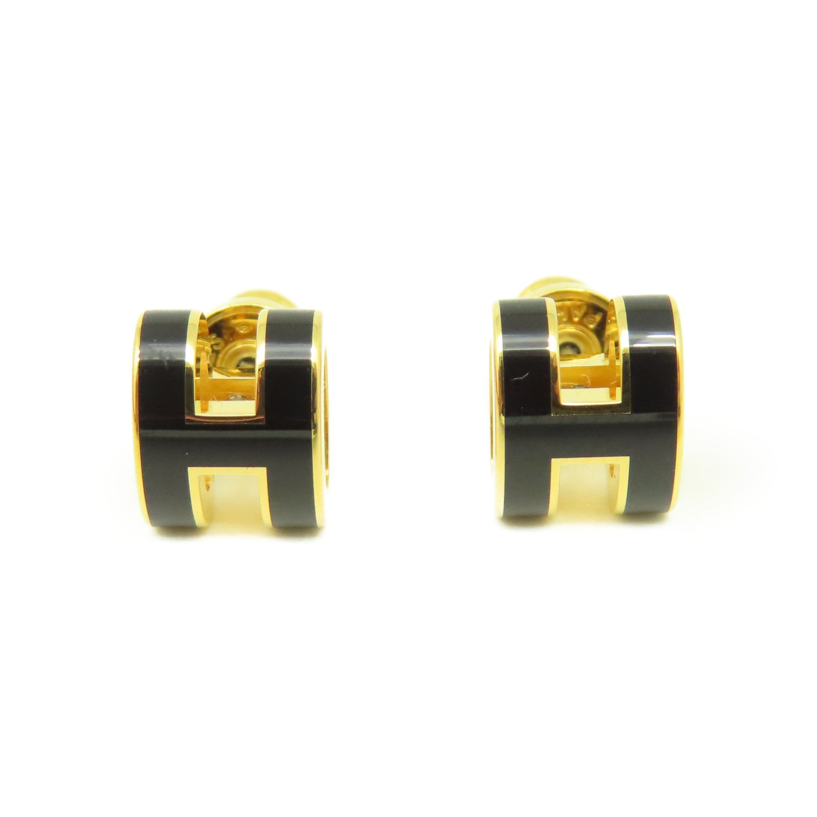 HERMES 金屬Mini Pop H Earrings耳環黑色/金色