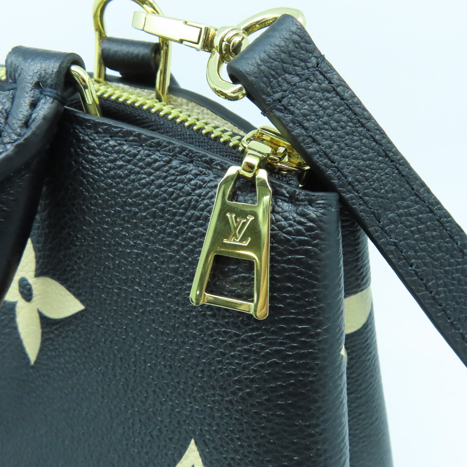 LOUIS VUITTON Monogram Empreinte Petit Palais金扣手挽肩背兩用袋黑色/米色