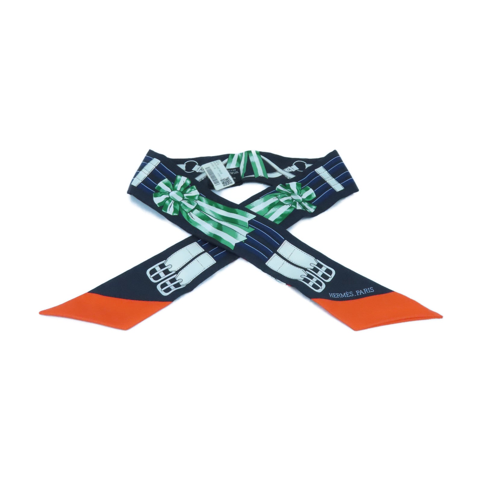 HERMES 絲質Twilly絲巾黑色/深藍色