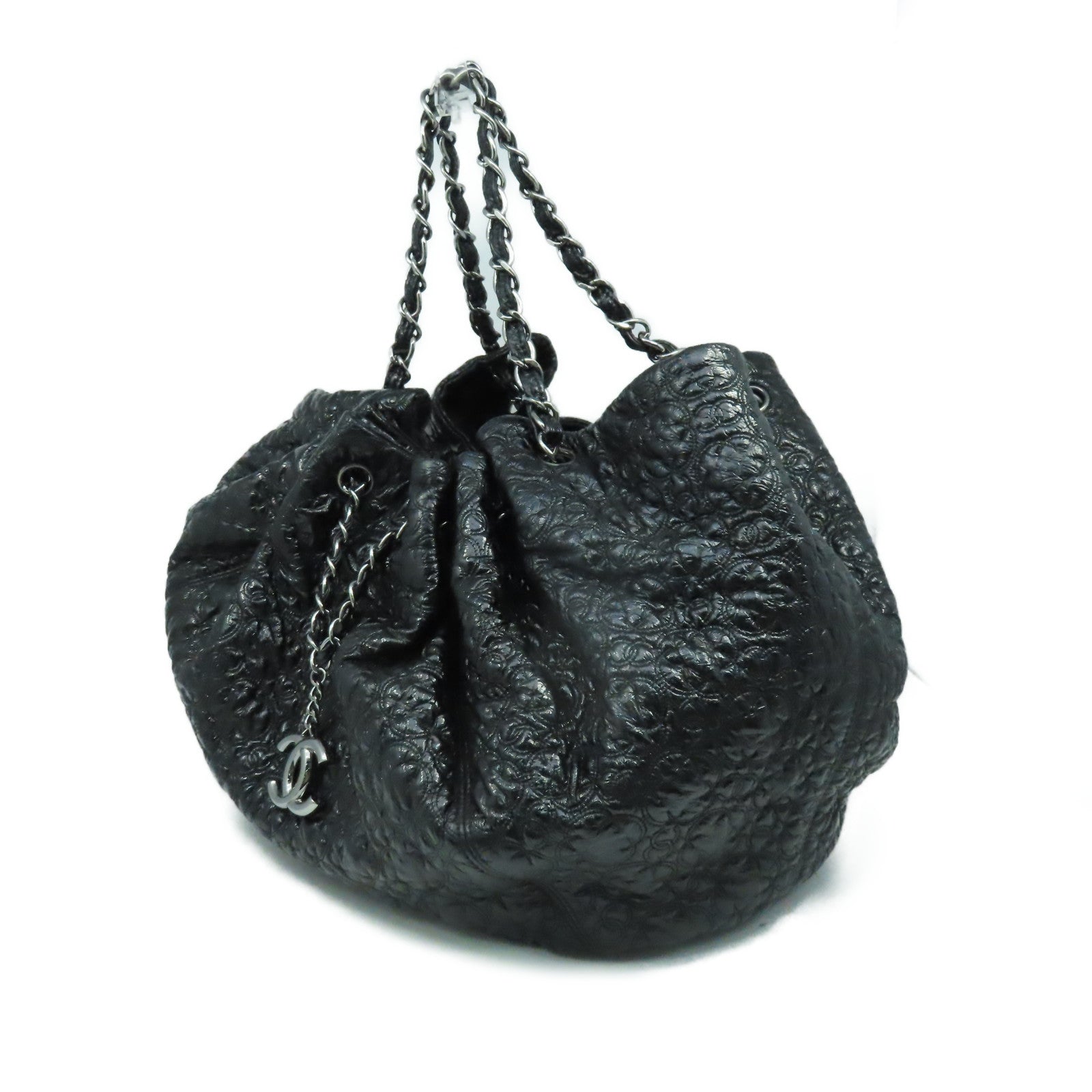 CHANEL 漆皮皮革Chain Shoulder Bag链带肩背袋黑色