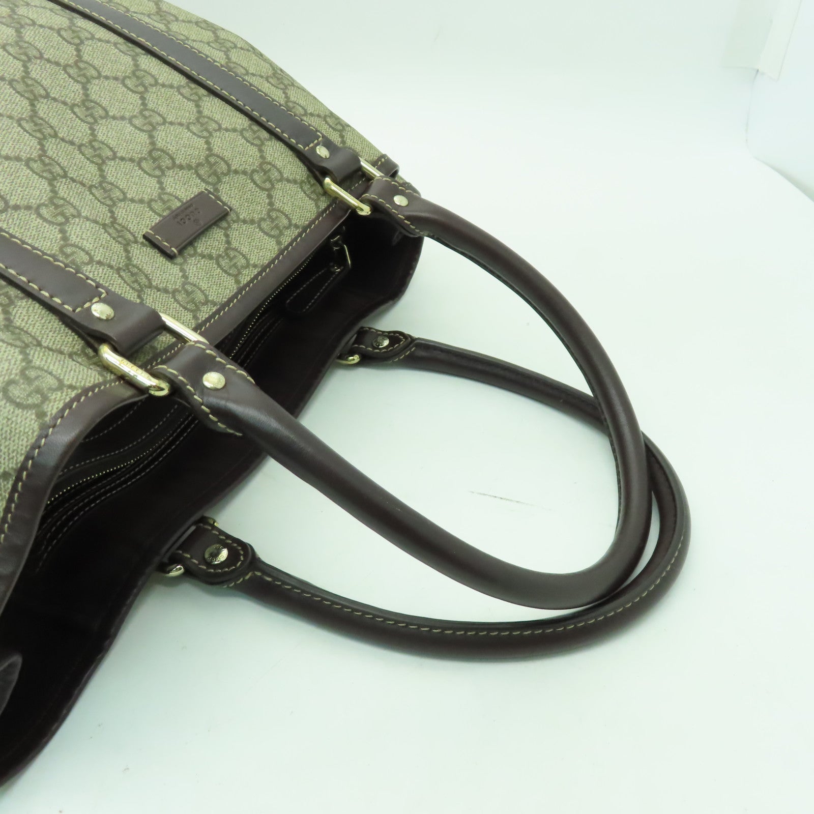 GUCCI 塗層帆布Tote Bag金扣手挽袋棕色