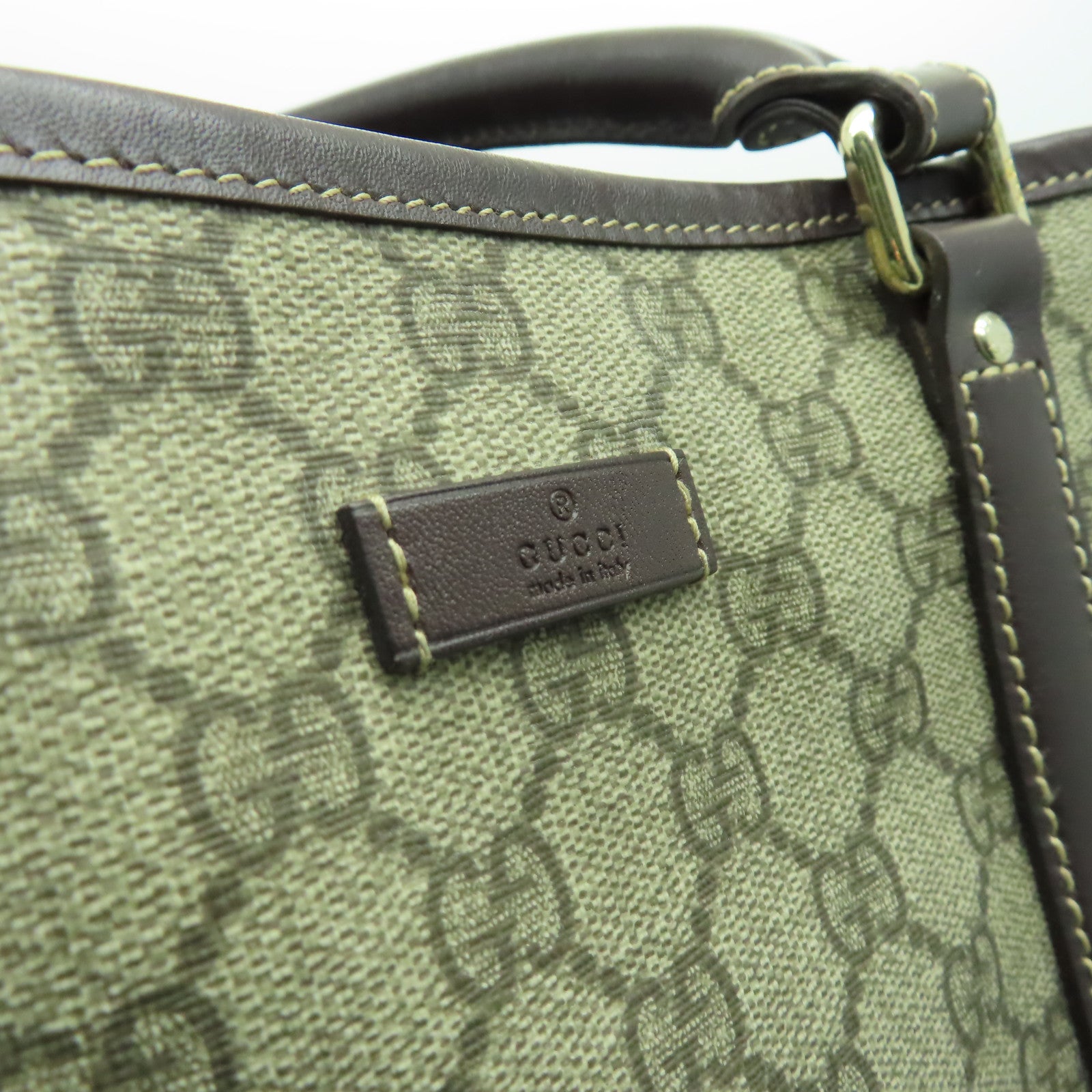 GUCCI 塗層帆布Tote Bag金扣手挽袋棕色