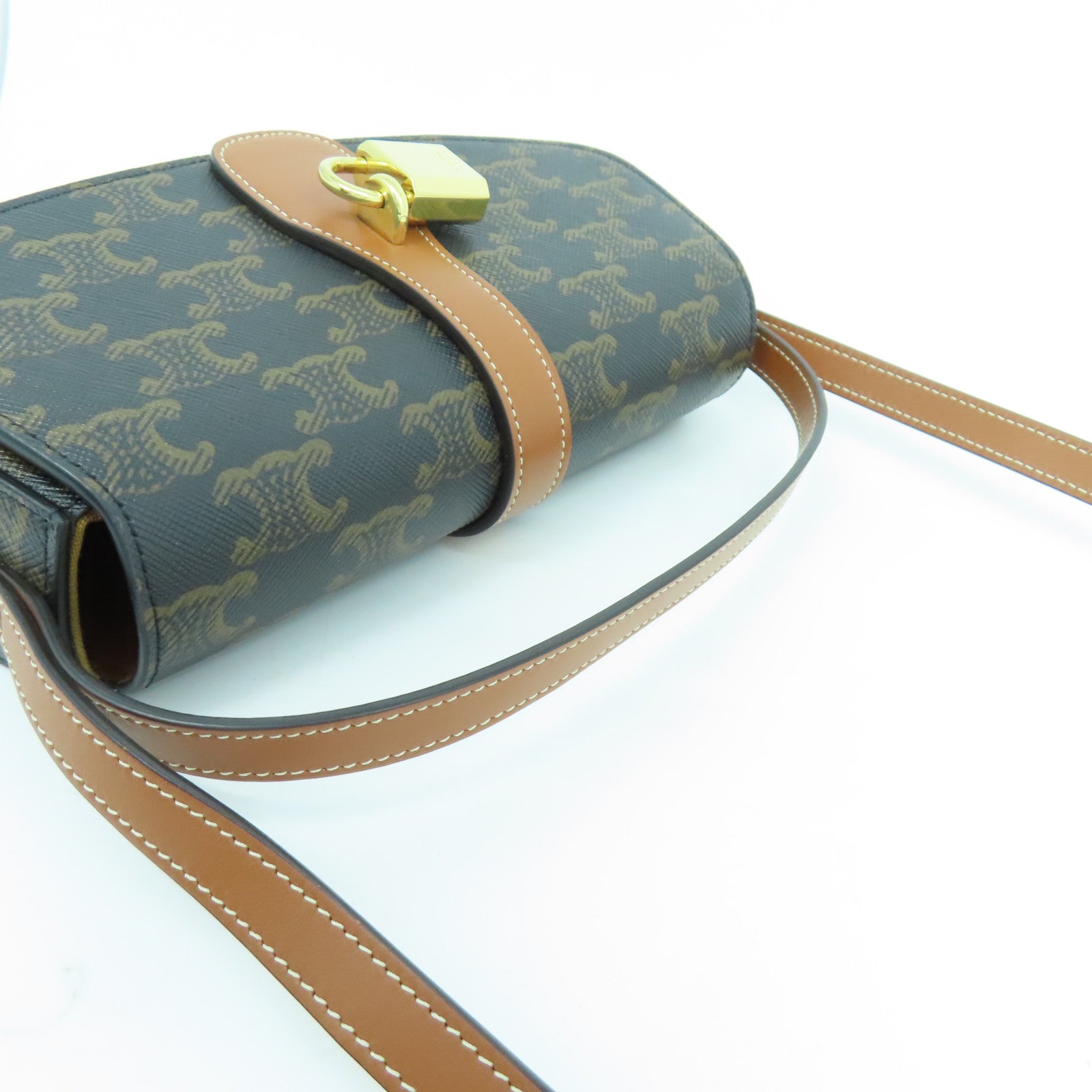 CELINE 塗層帆布Tabou Triomphe金扣手挽肩背兩用袋啡色