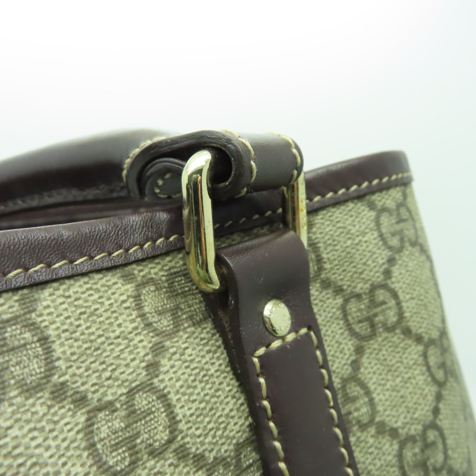 GUCCI 塗層帆布Tote Bag金扣手挽袋棕色