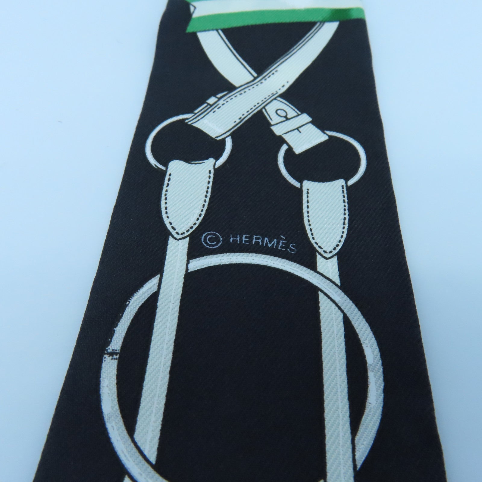 HERMES 絲質Twilly絲巾黑色/深藍色