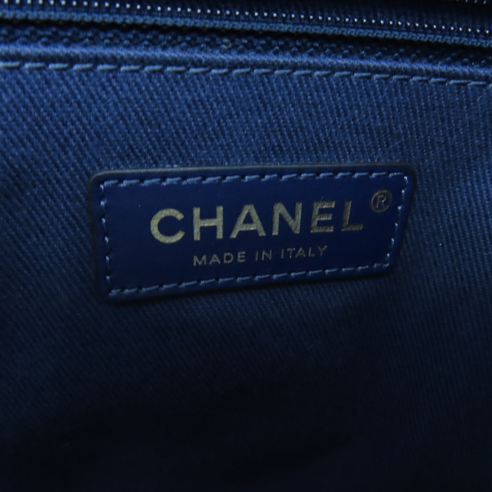 CHANEL 帆布Deauville Tote金扣鏈帶肩背袋藍色