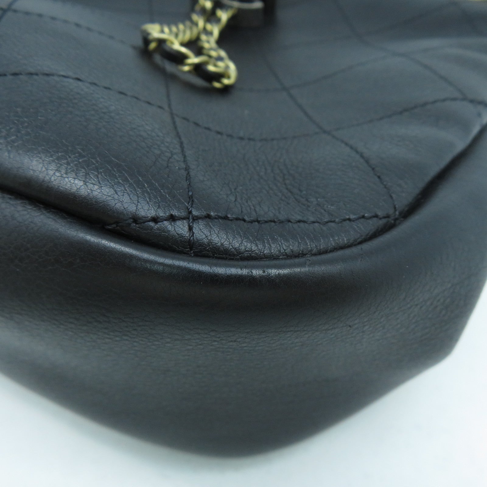 CHANEL 菱格牛皮皮革Chain Shoulder Bag金扣鏈帶肩背袋黑色