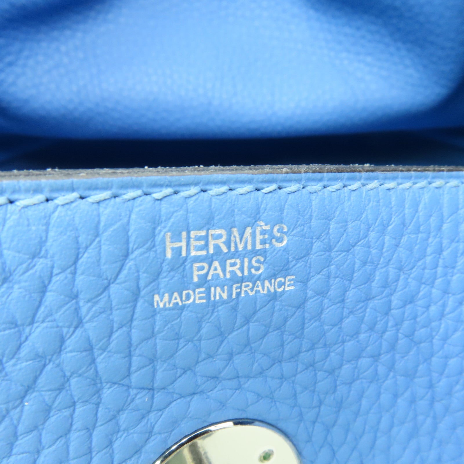 HERMES Clemence皮革Lindy 34銀扣手挽肩背兩用袋淺藍色