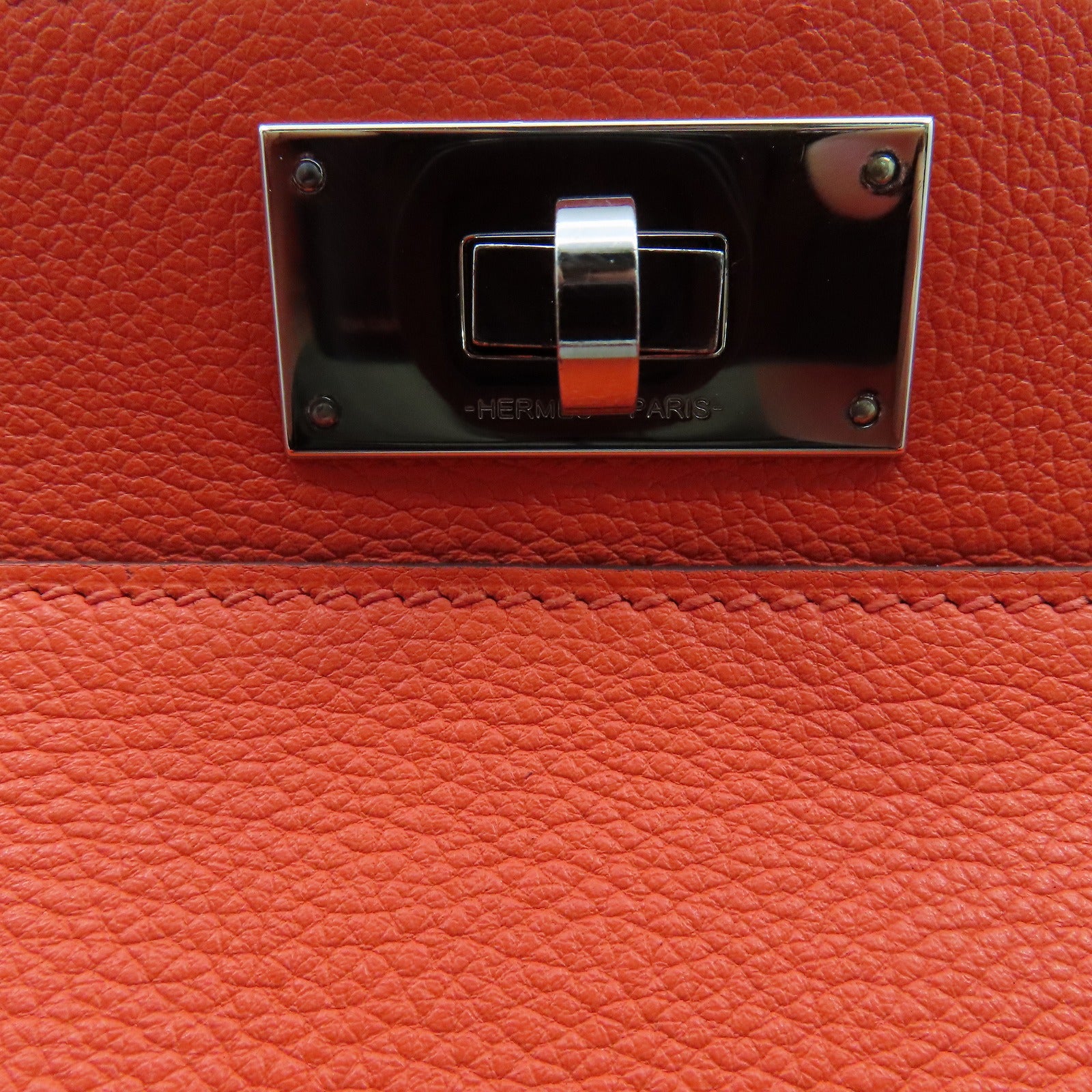 HERMES Evercolor Toolbox 20 Silver Buckle Shoulder Bag Orange