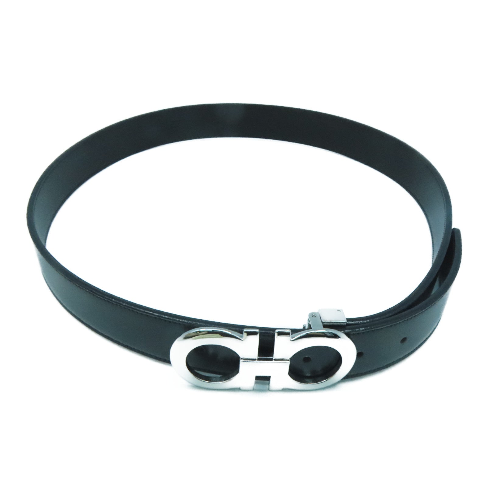 Salvatore Ferragamo 牛皮皮革Belt 95cm銀扣皮帶黑色/啡色