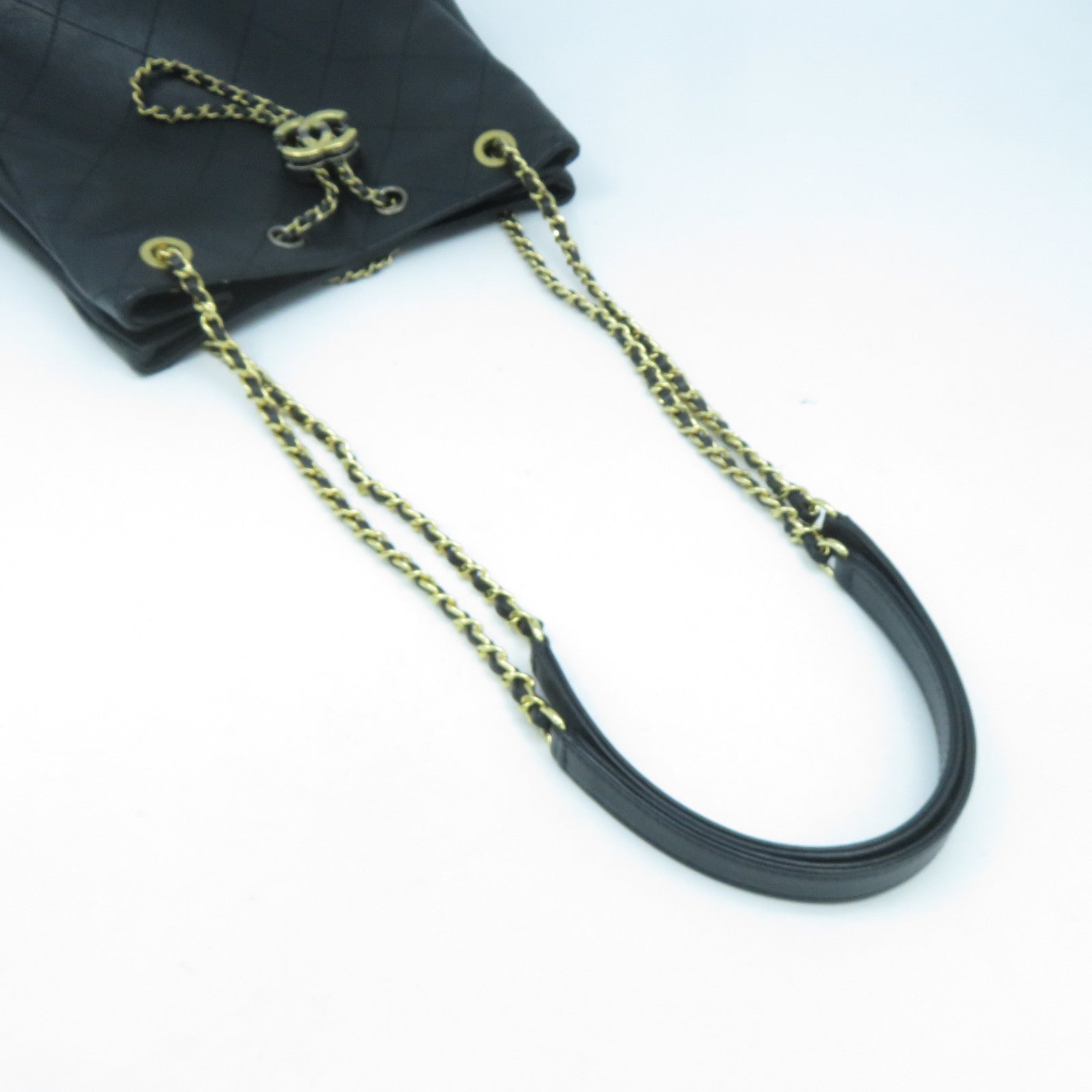 CHANEL 菱格牛皮皮革Chain Shoulder Bag金扣鏈帶肩背袋黑色