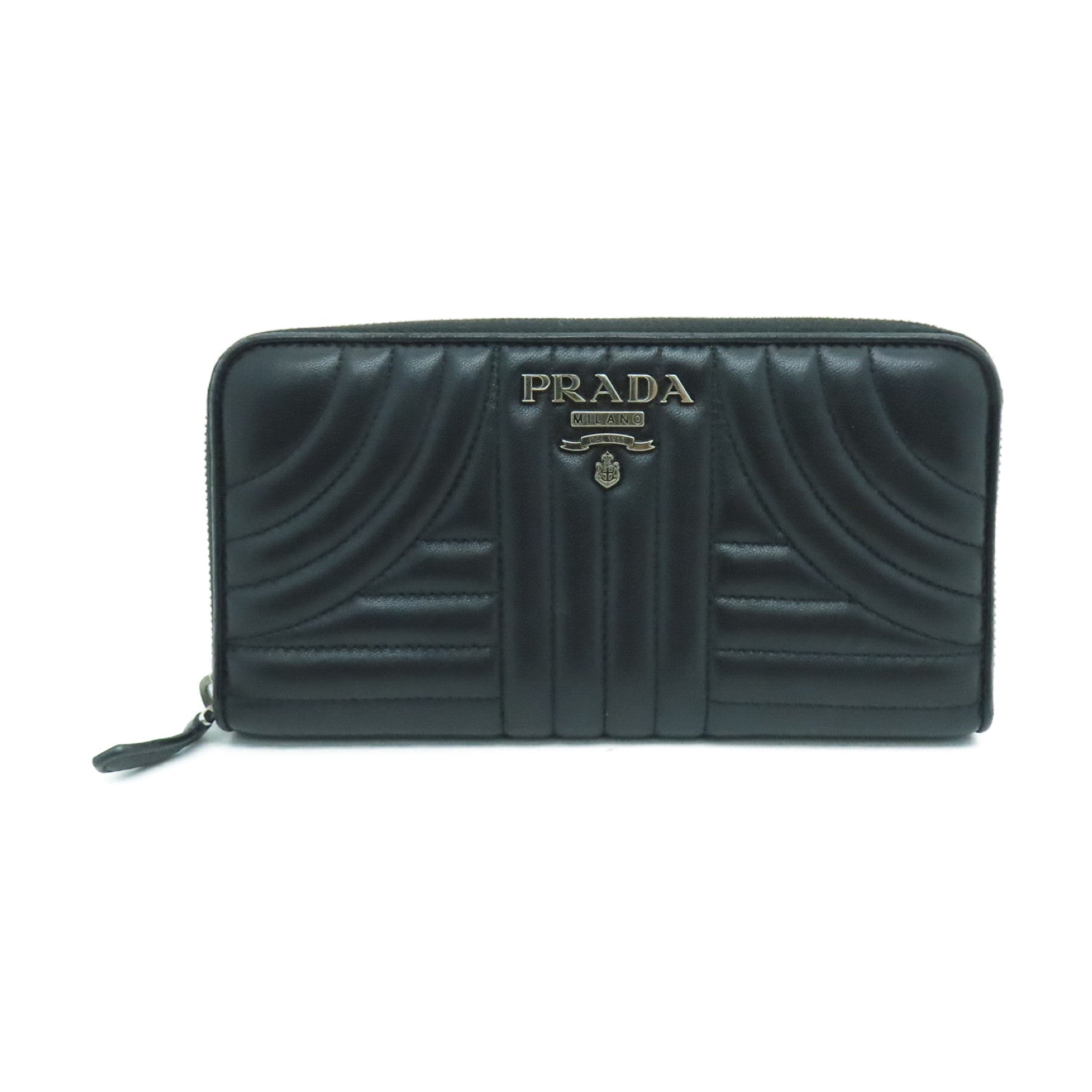 PRADA 牛皮皮革Long Wallet銀扣長錢包黑色