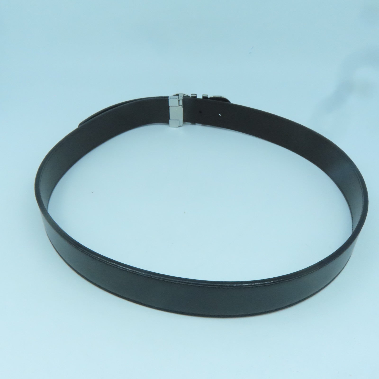Salvatore Ferragamo 牛皮皮革Belt 95cm銀扣皮帶黑色/啡色