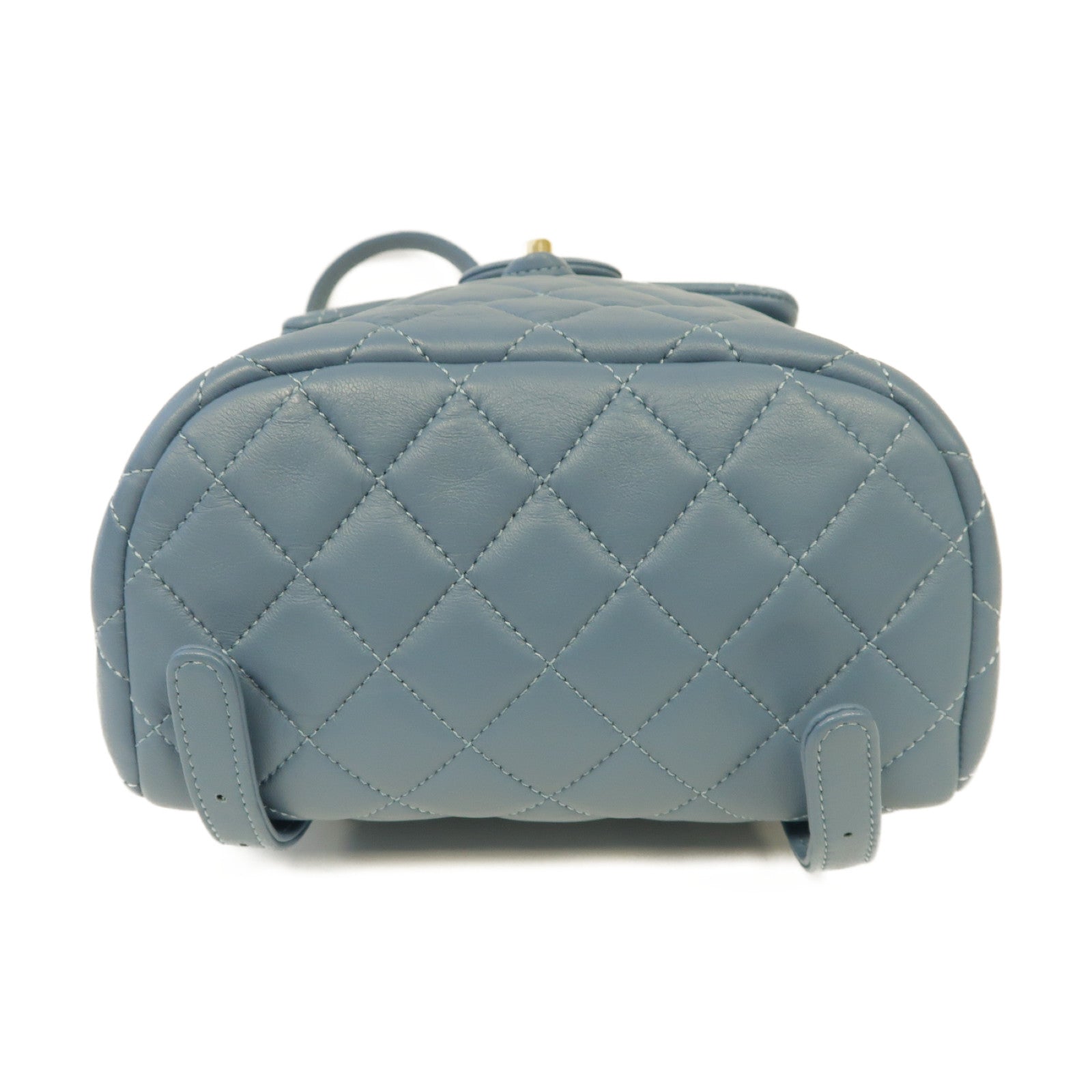 CHANEL 菱格牛皮皮革Backpack金扣背包藍色