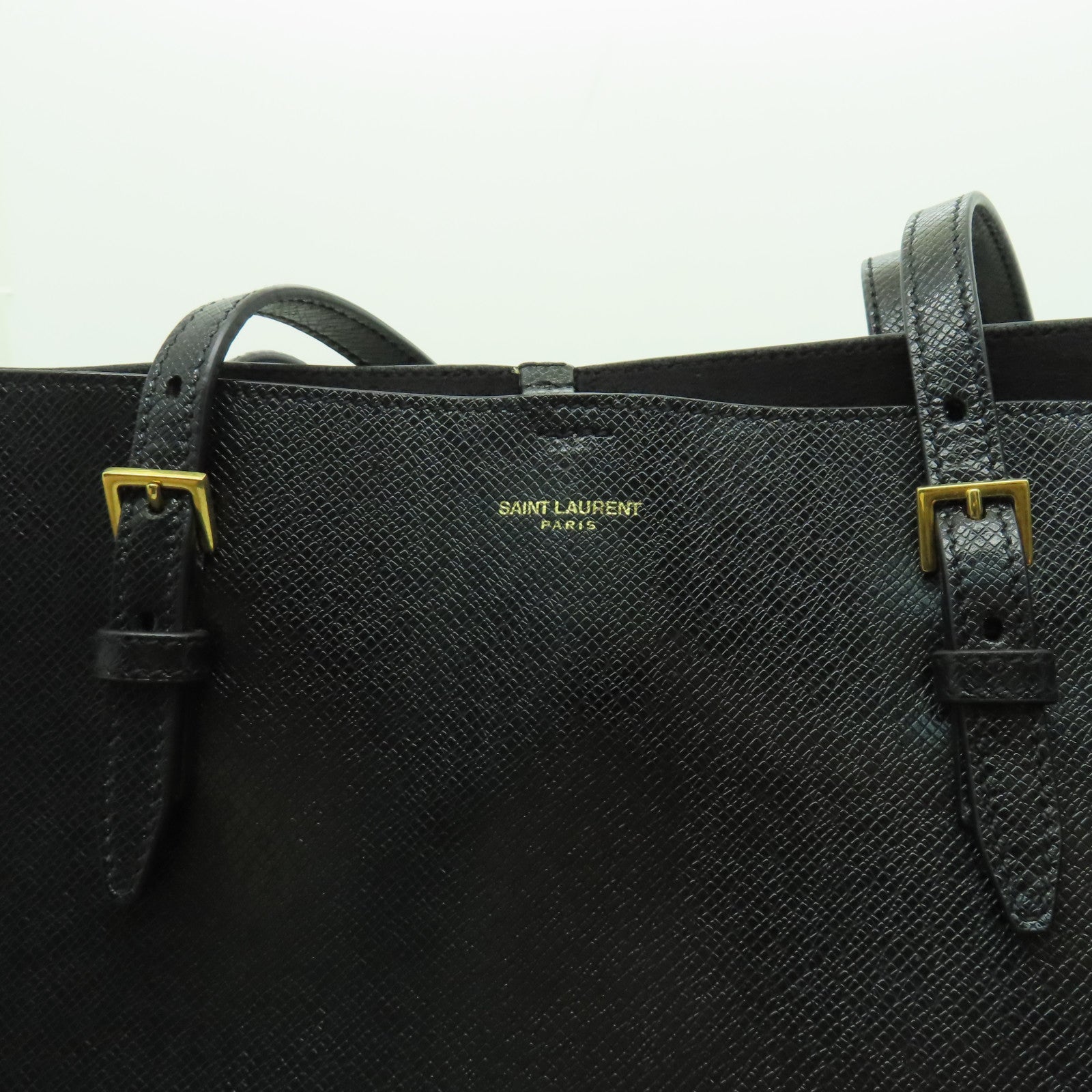 SAINT LAURENT 牛皮皮革Tote Bag金扣手挽袋黑色