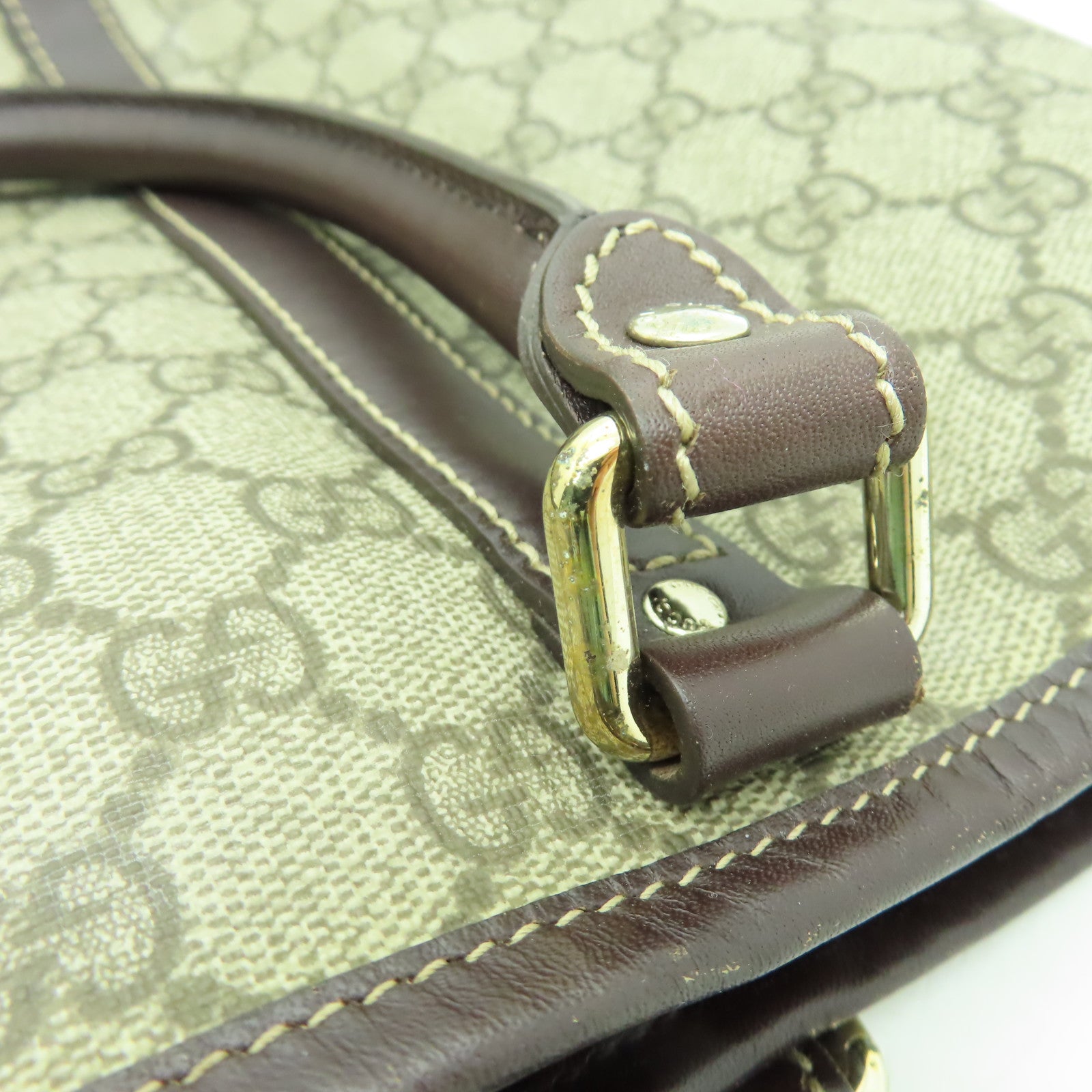 GUCCI 塗層帆布Tote Bag金扣手挽袋棕色