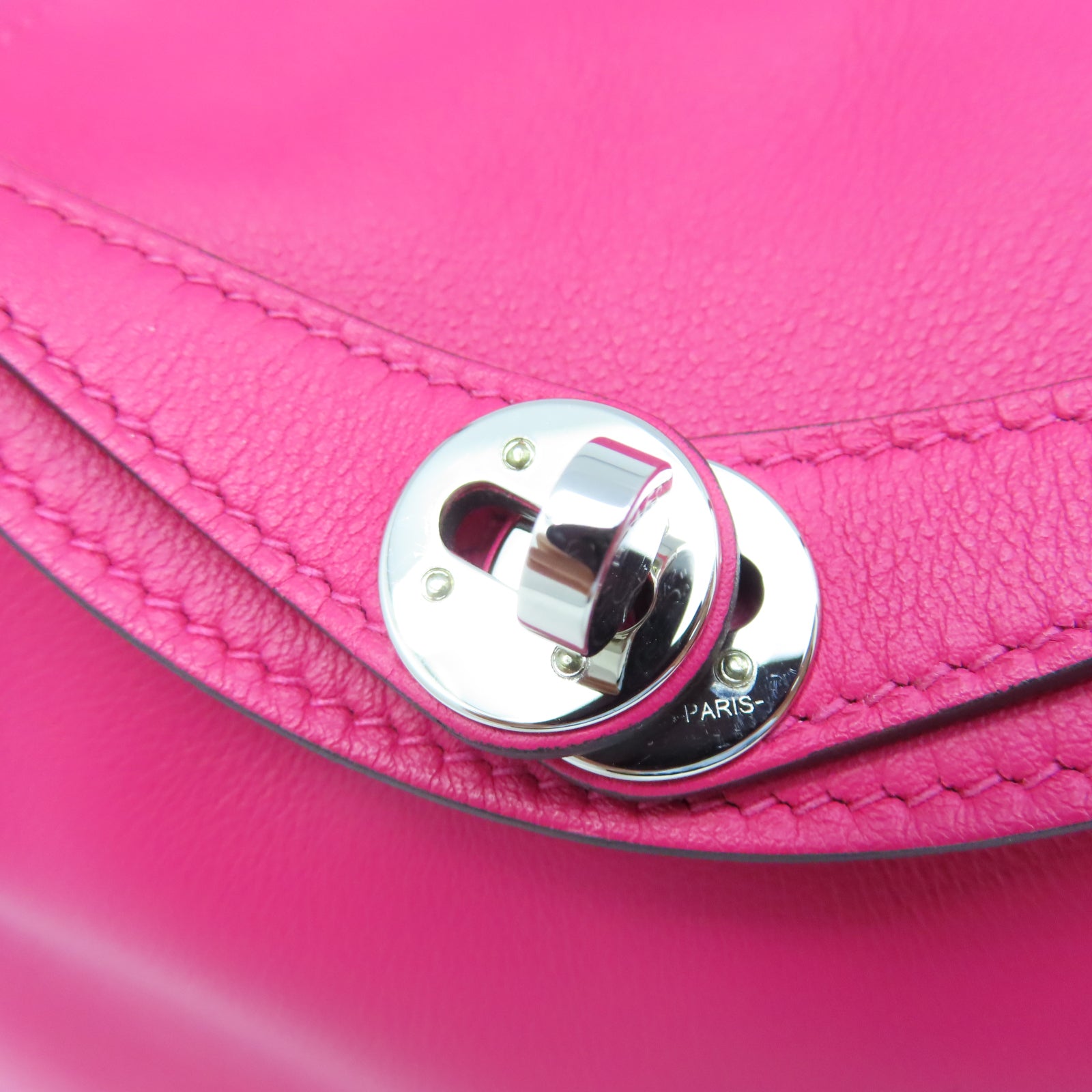 HERMES Veau Swift皮革Mini Lindy銀扣手挽肩背兩用袋粉紅色