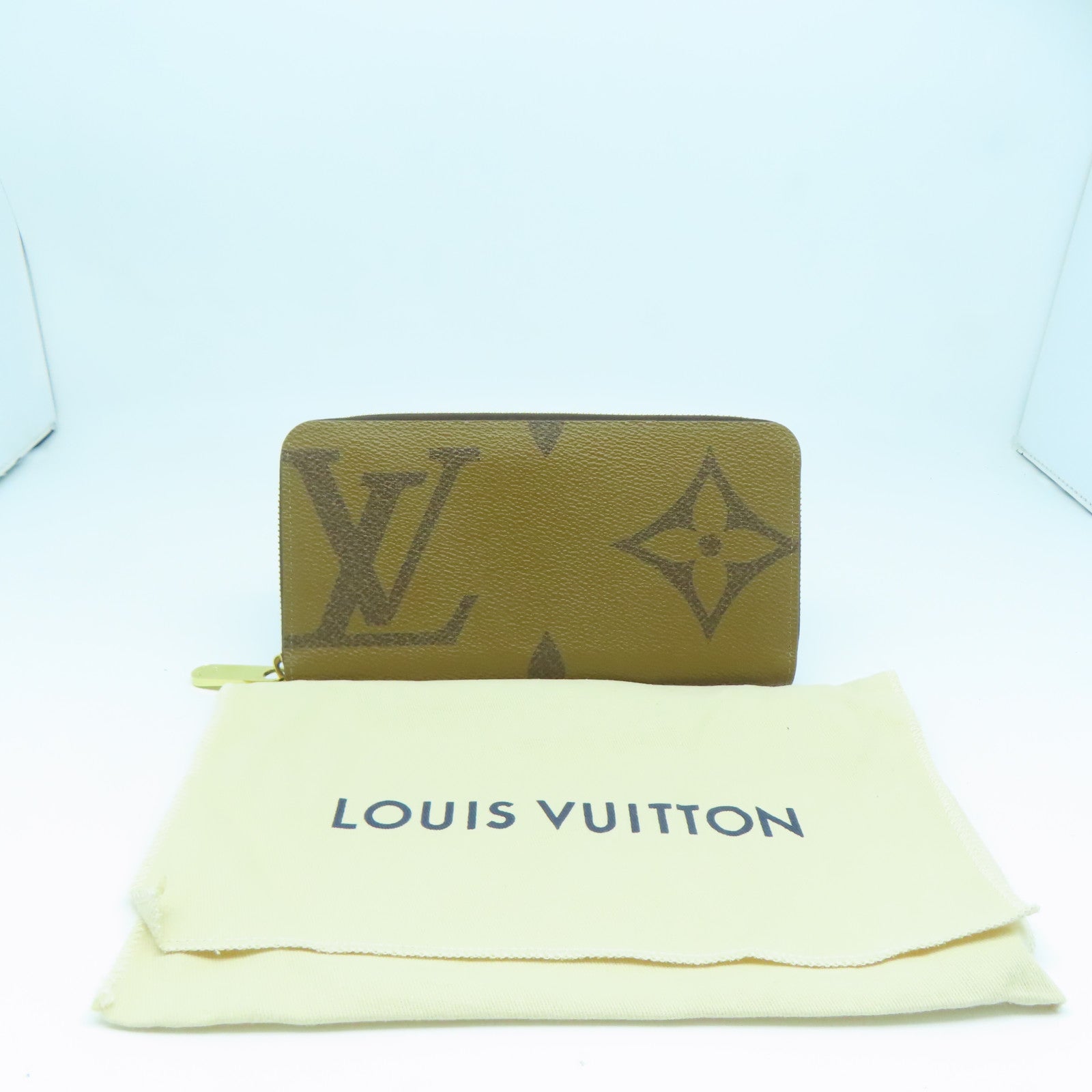 LOUIS VUITTON Monogram Giant Reverse Zipper Long Wallet Gold Buckle Long Wallet Brown