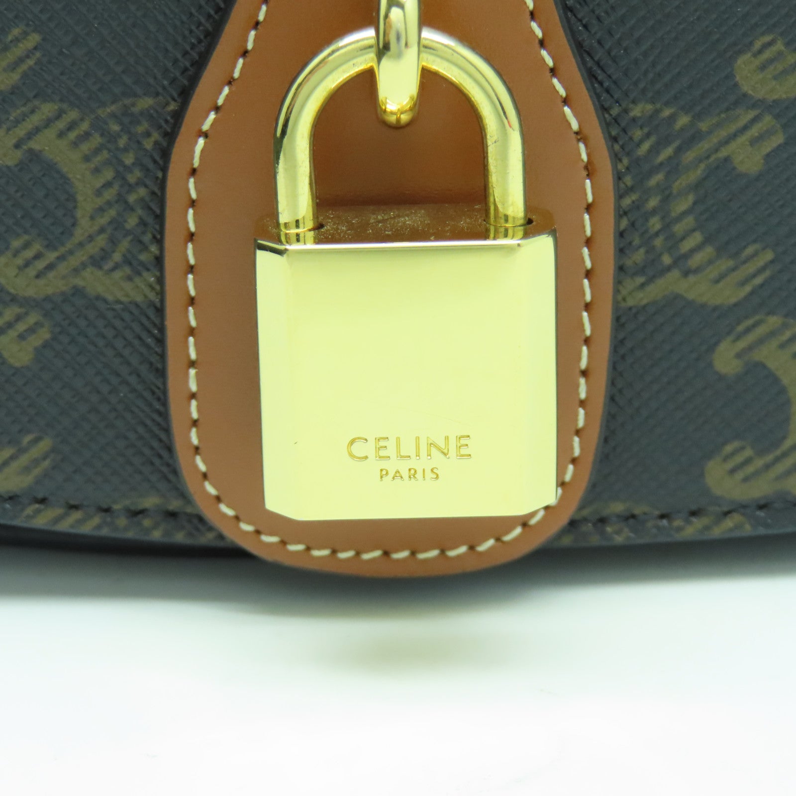 CELINE 塗層帆布Tabou Triomphe金扣手挽肩背兩用袋啡色