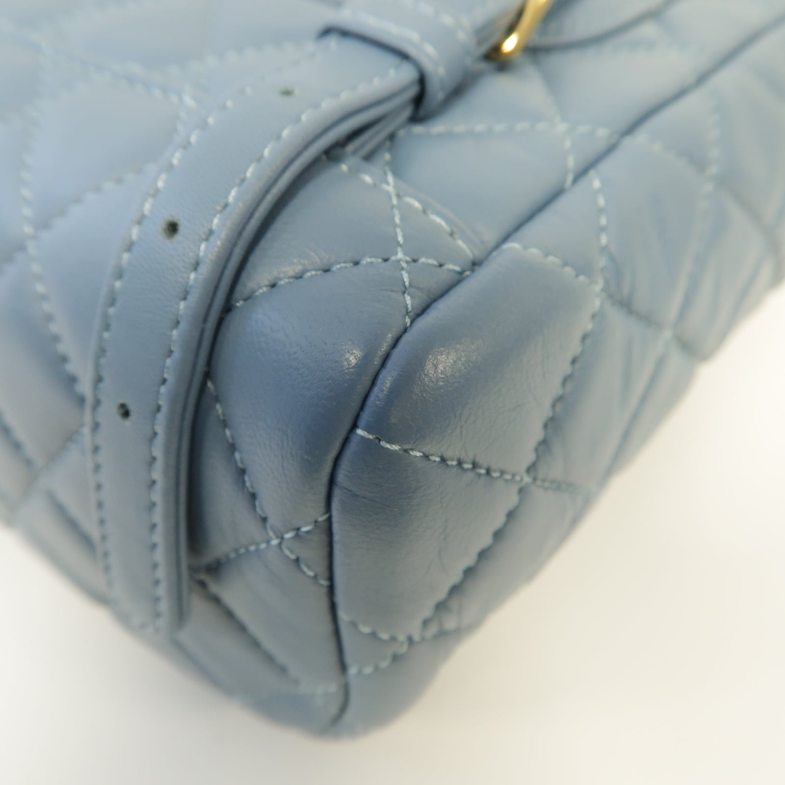 CHANEL 菱格牛皮皮革Backpack金扣背包藍色