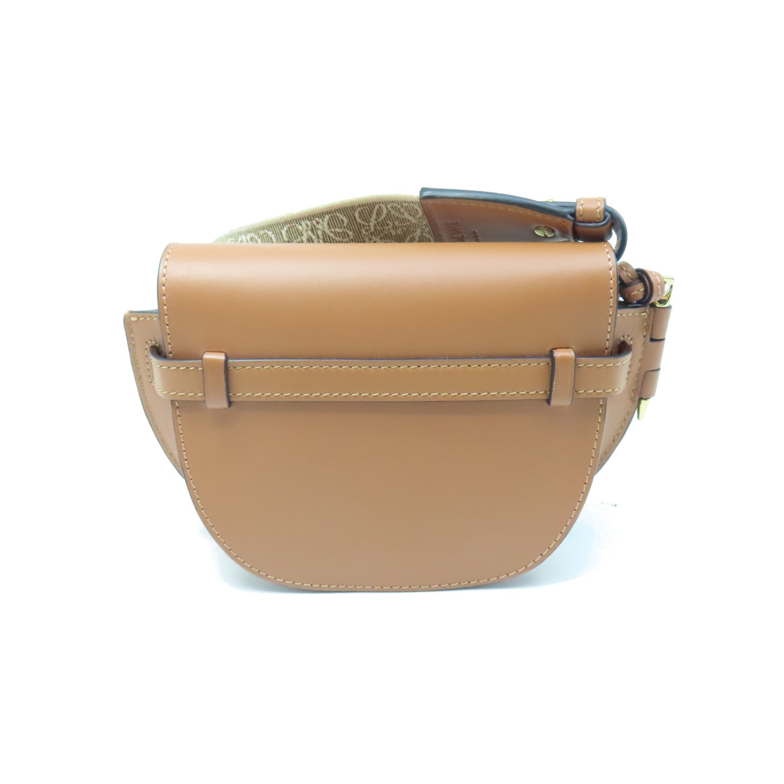 LOEWE Cowhide Leather Mini Gate Dual Bag Gold Buckle Shoulder Bag Brown